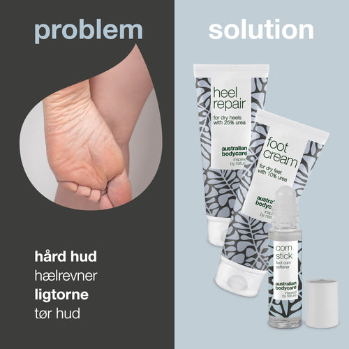 3 pak til pleje af ligtorne og hård hud — Fodcreme, hælcreme og ligtorneolie til tørre fødder