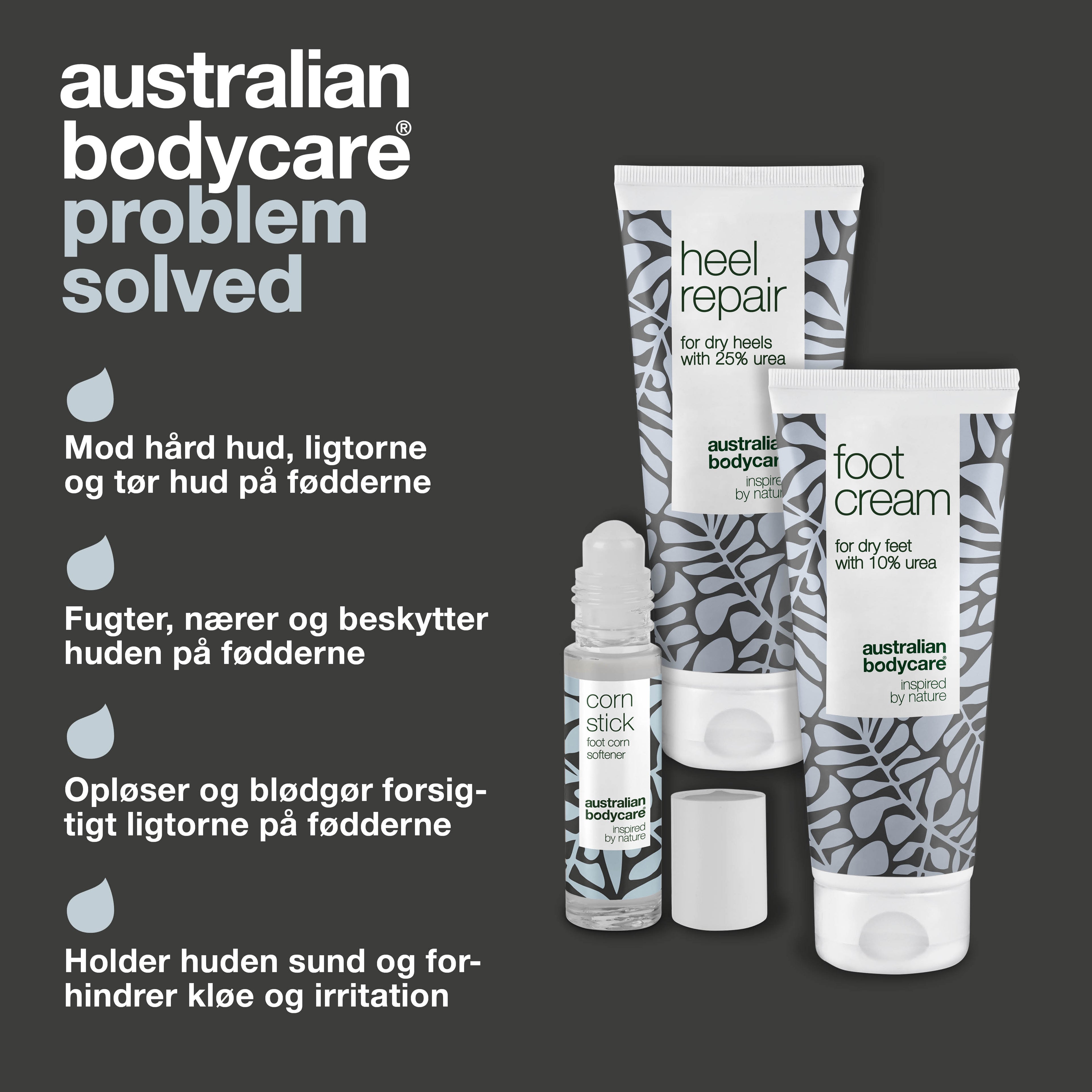 3 pak til pleje af ligtorne og hård hud — Fodcreme, hælcreme og ligtorneolie til tørre fødder