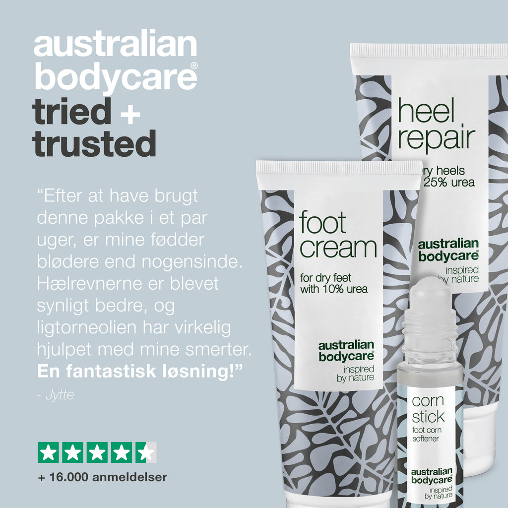 3 pak til pleje af ligtorne og hård hud — Fodcreme, hælcreme og ligtorneolie til tørre fødder