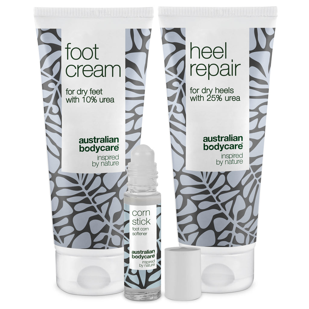 3 pak til pleje af ligtorne og hård hud — Fodcreme, hælcreme og ligtorneolie til tørre fødder