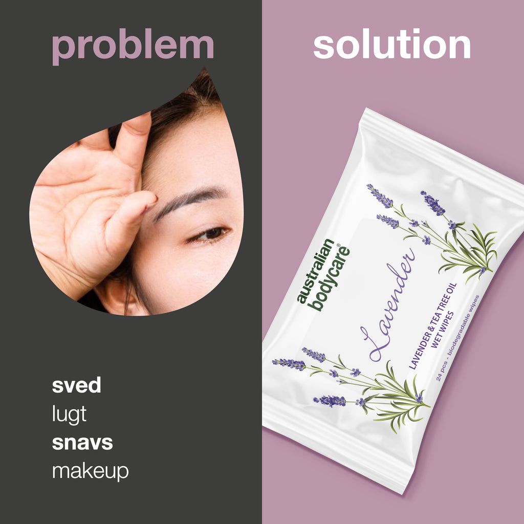 Vådservietter med Lavendel & Tea Tree Oil 24 stk. — Til rens og fugtpleje af ansigt og krop
