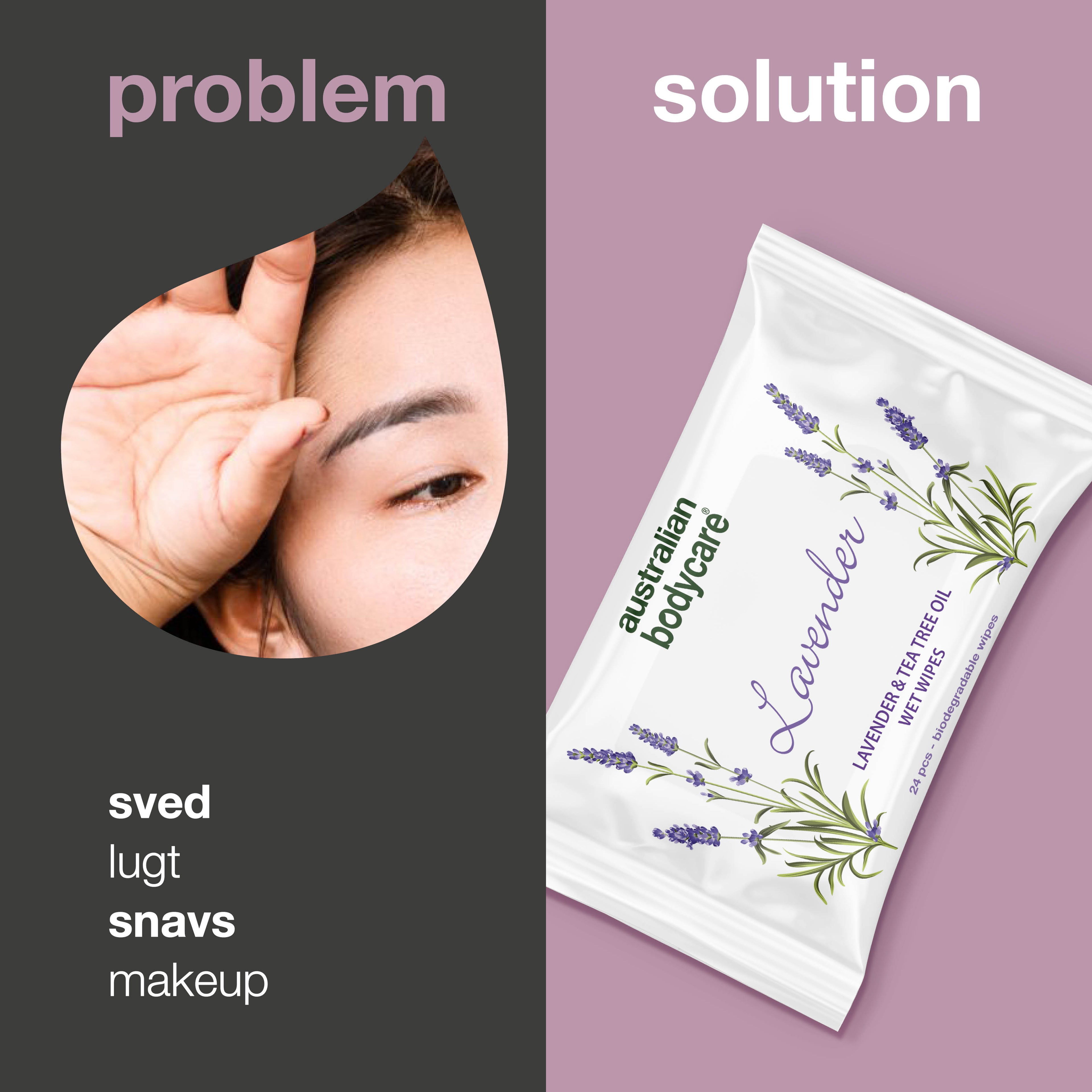 Vådservietter med Lavendel & Tea Tree Oil 24 stk. — Til rens og fugtpleje af ansigt og krop