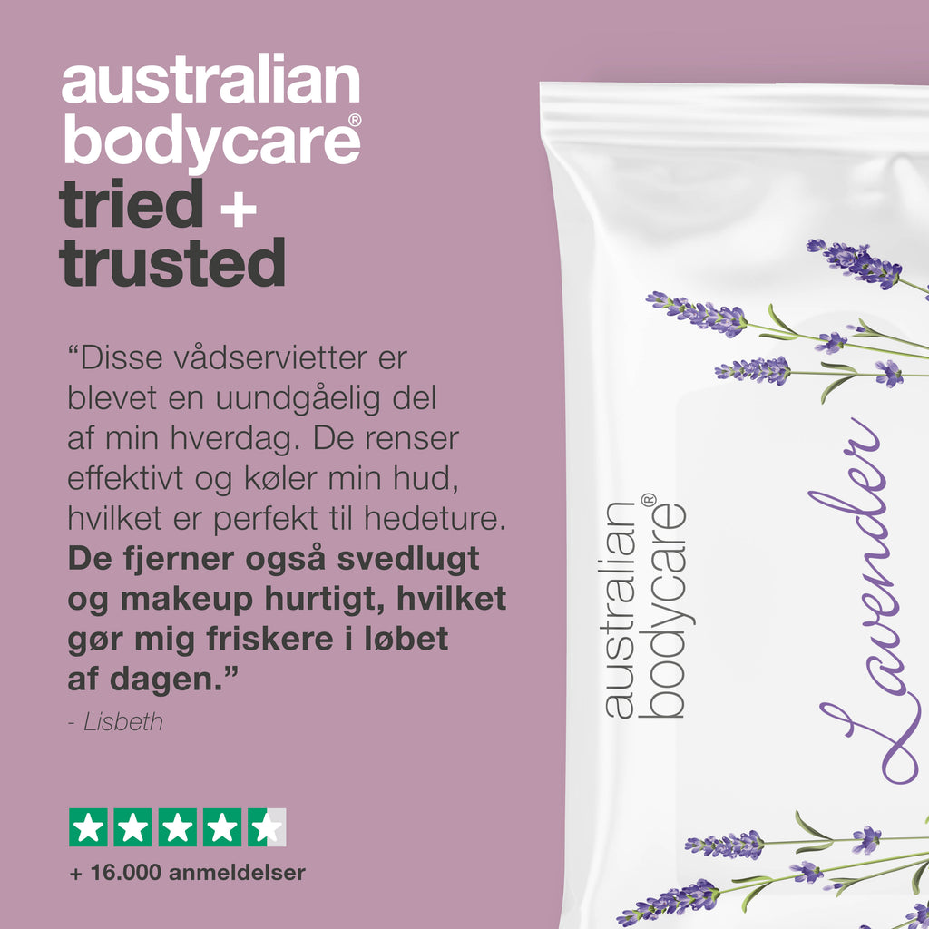 Vådservietter med Lavendel & Tea Tree Oil 24 stk. — Til rens og fugtpleje af ansigt og krop