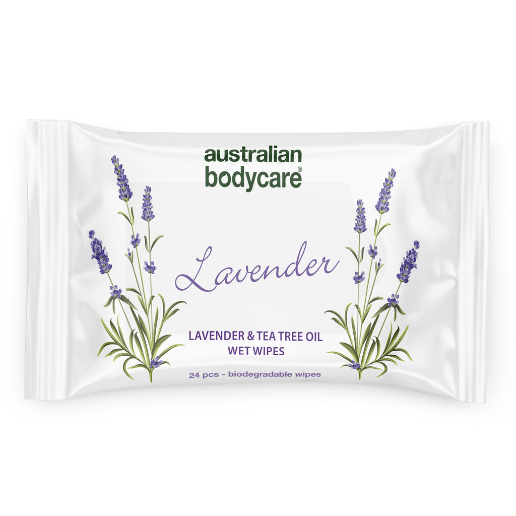 Vådservietter med Lavendel & Tea Tree Oil 24 stk. — Til rens og fugtpleje af ansigt og krop