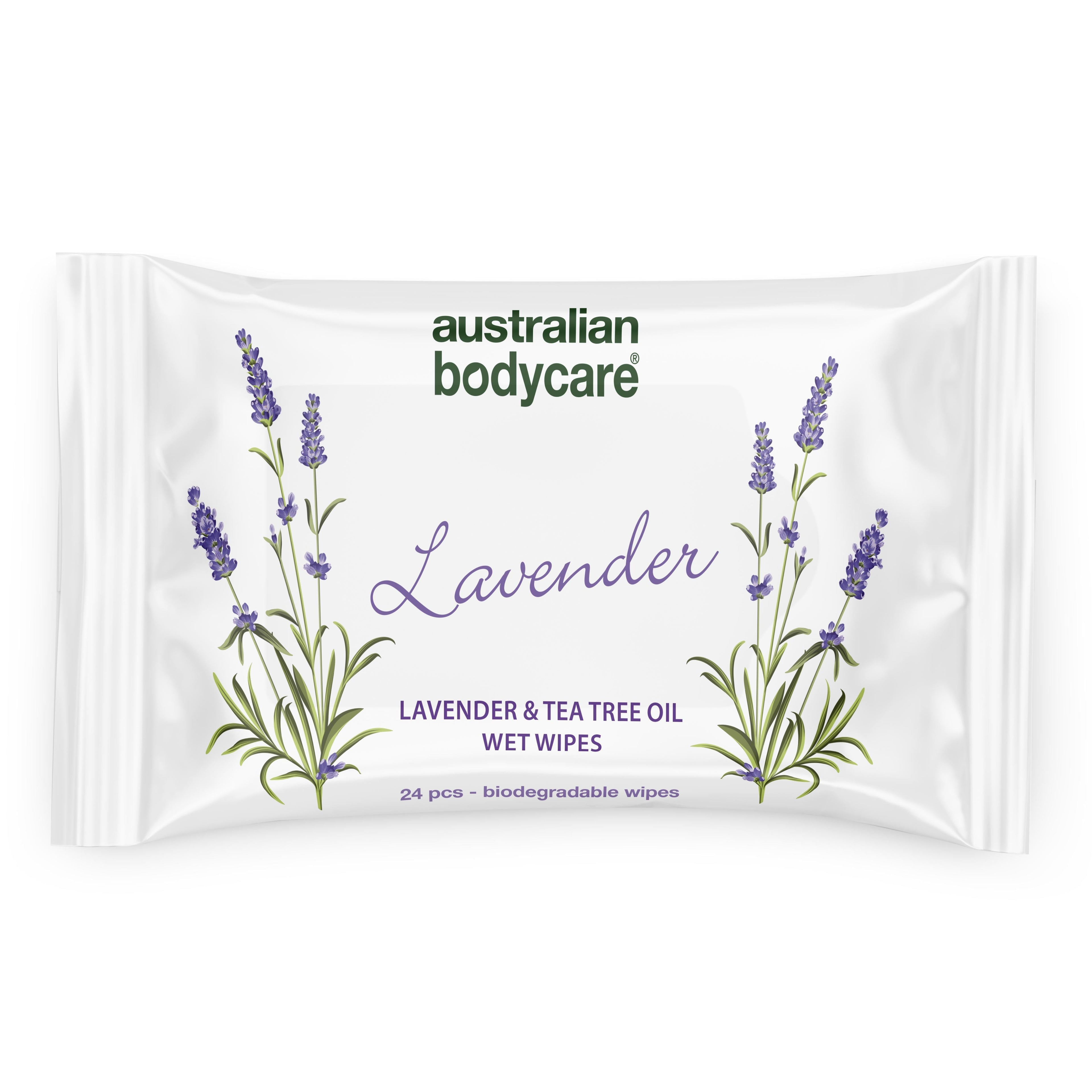 Vådservietter med Lavendel & Tea Tree Oil 24 stk. — Til rens og fugtpleje af ansigt og krop