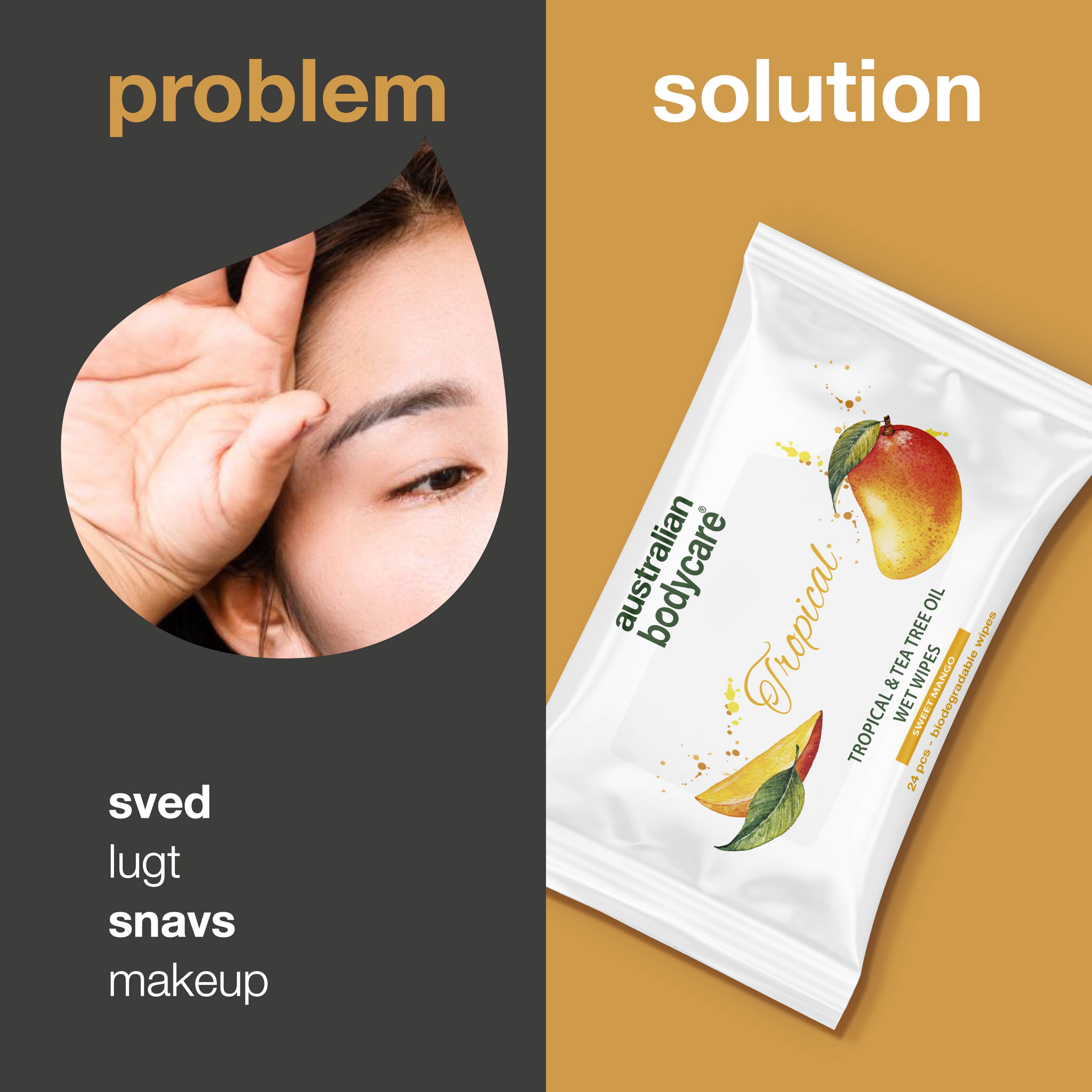 Tropical Vådservietter med Mango & Tea Tree Oil 24 stk. — Til daglig rens af krop og ansigt