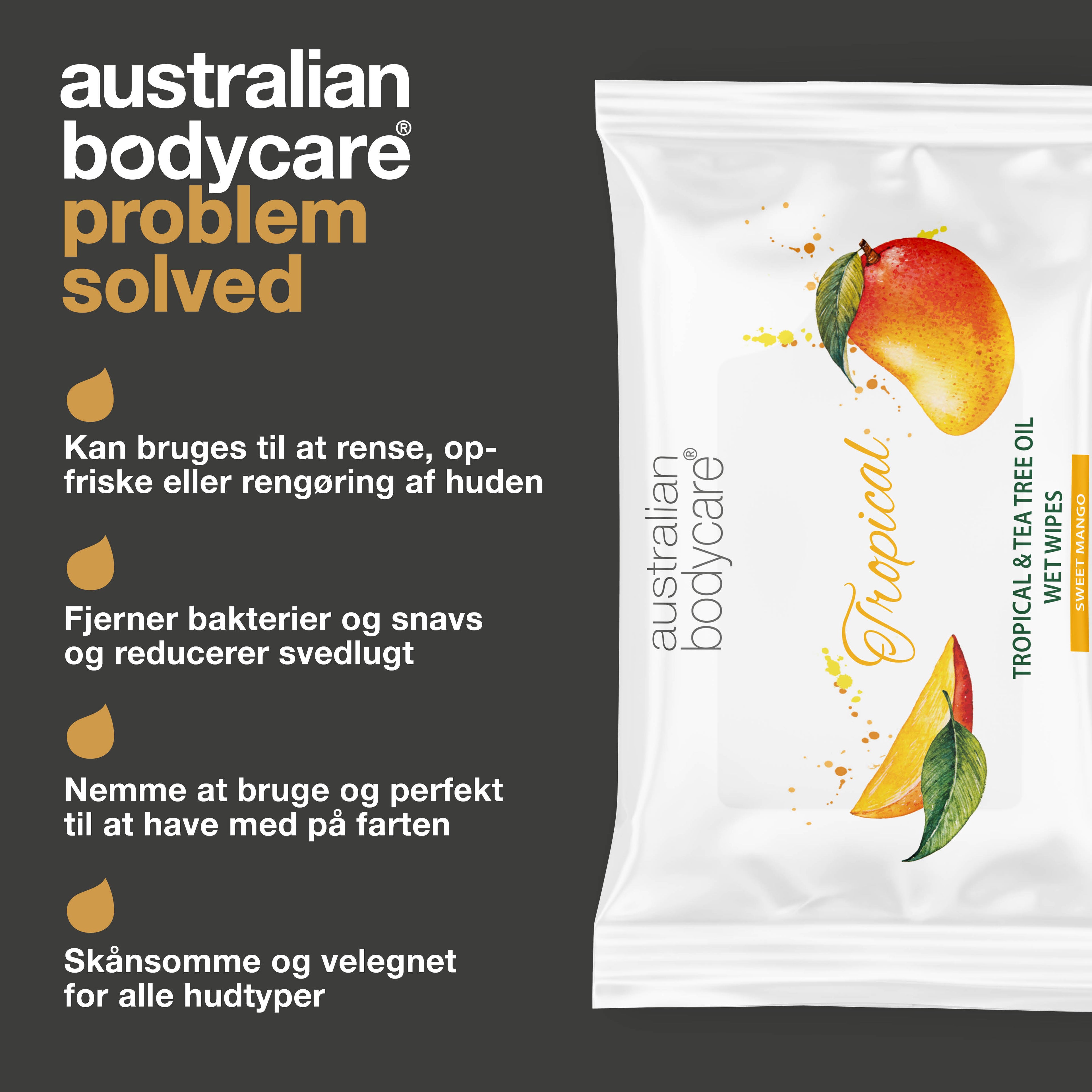 Tropical Vådservietter med Mango & Tea Tree Oil 24 stk. — Til daglig rens af krop og ansigt