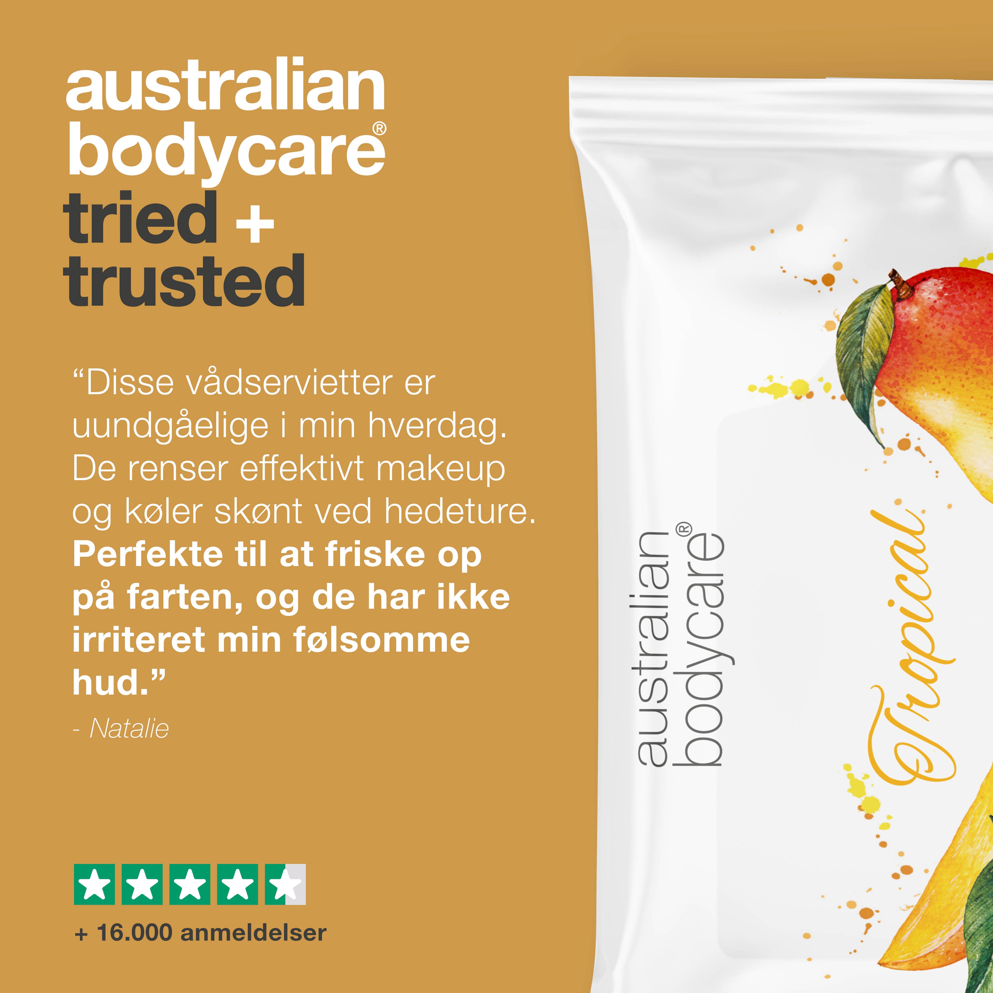 Tropical Vådservietter med Mango & Tea Tree Oil 24 stk. — Til daglig rens af krop og ansigt
