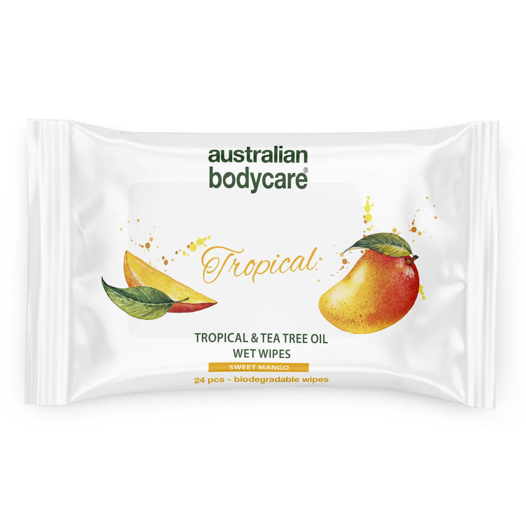 Tropical Wet Wipes with Mango &amp; Tea Tree Oil 24 pcs. — For daily cleansing of body and face