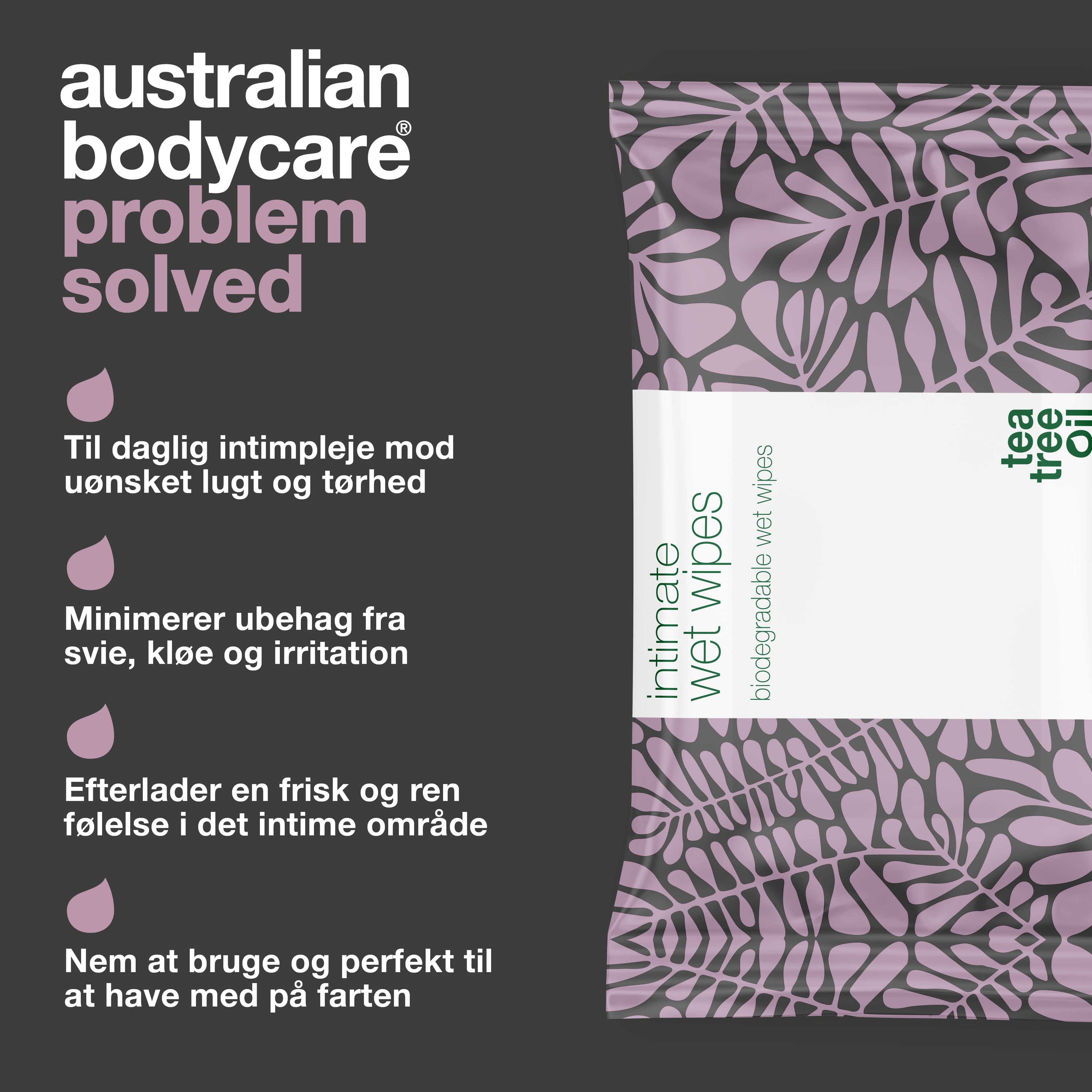 Intim Vådservietter med Tea Tree Oil 24 stk. — til daglig intimpleje ved uønsket lugt, kløe og tørhed