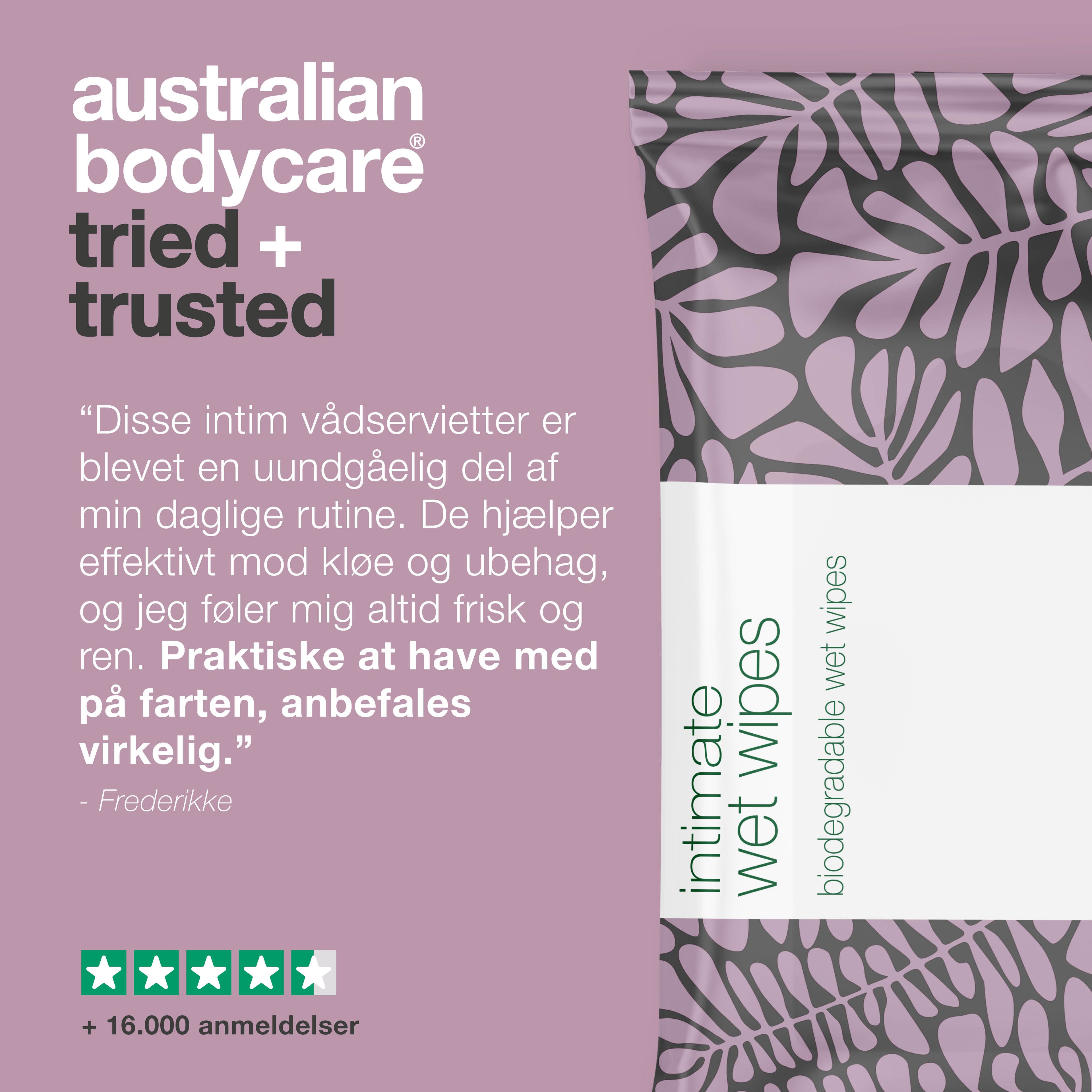 Intim Vådservietter med Tea Tree Oil 24 stk. — til daglig intimpleje ved uønsket lugt, kløe og tørhed