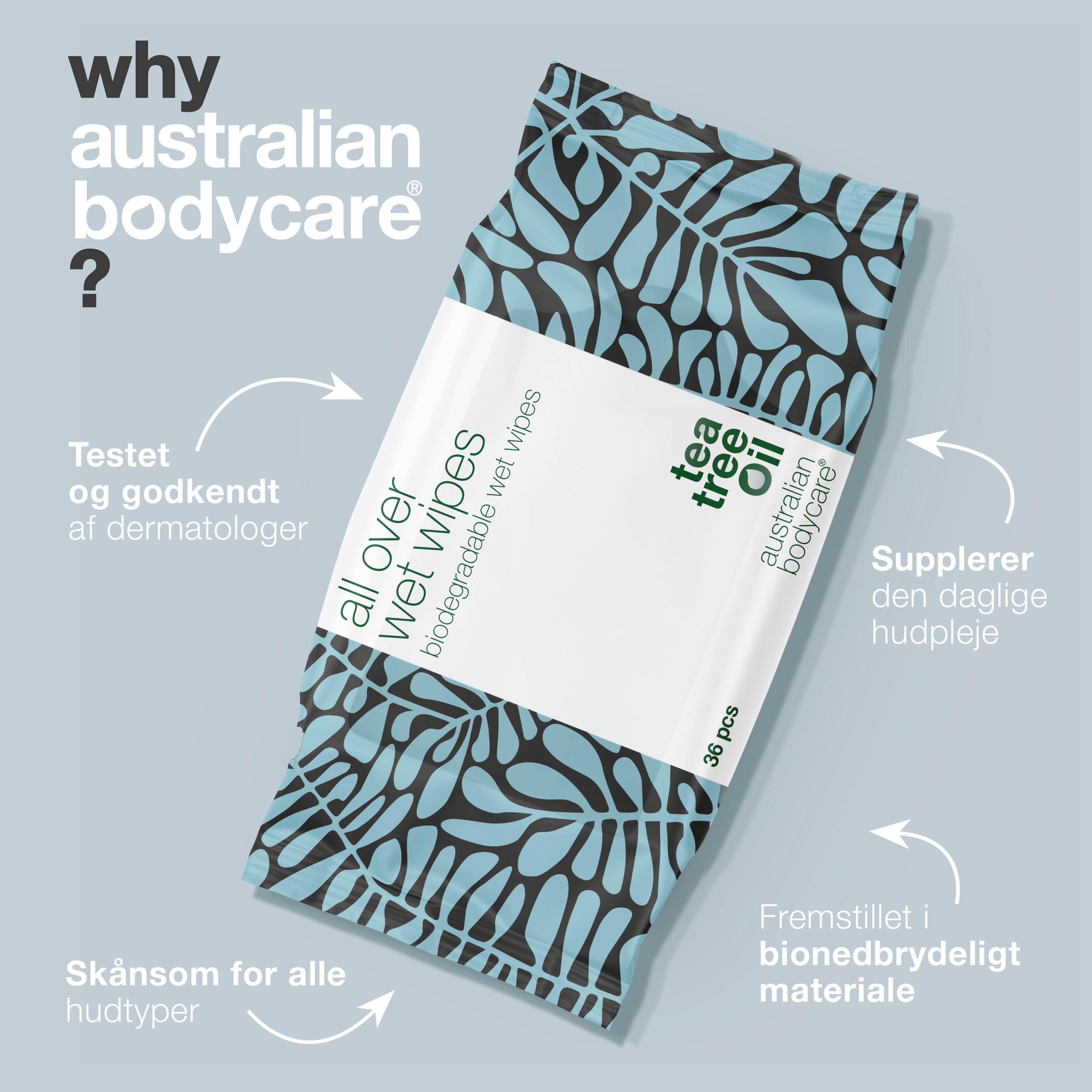 Tea Tree Oil Vådservietter (36 stk.) — Et effektivt produkt til at rense, opfriske eller rengøring af huden