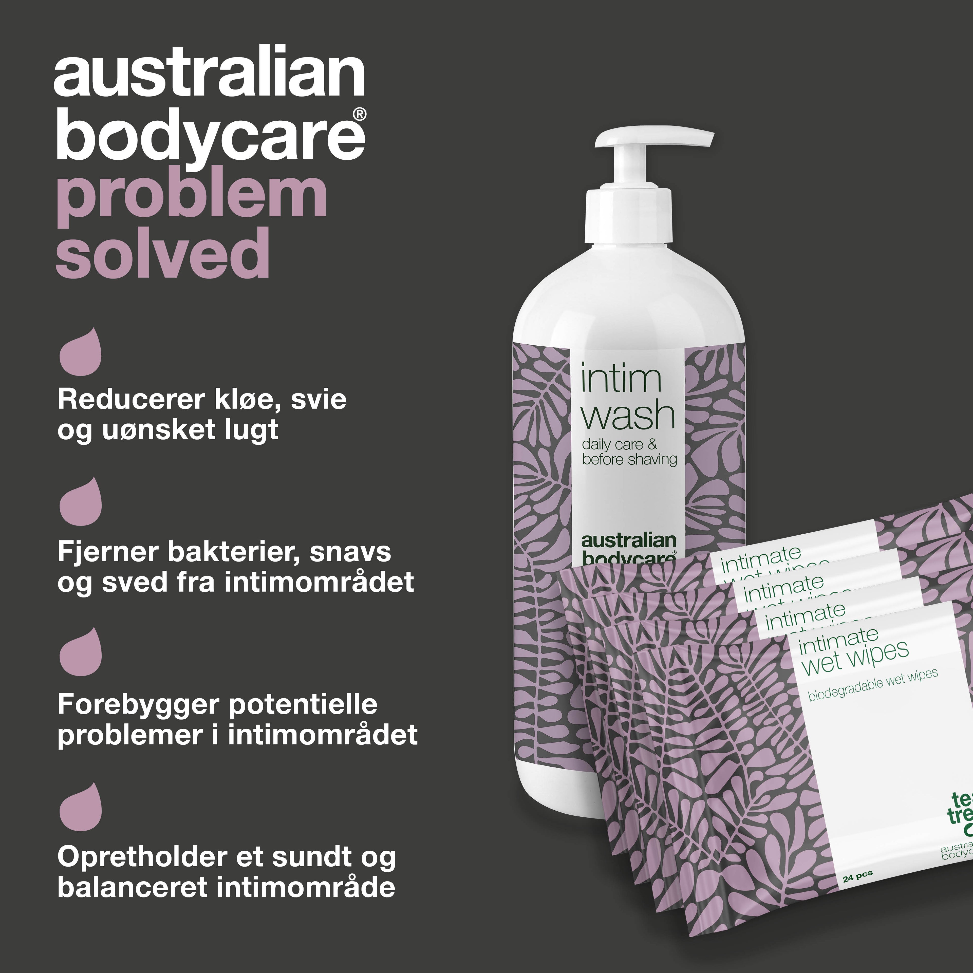 Pakke til god intimhygiejne — Intimsæbe og vådservietter mod kløe, svie og lugt