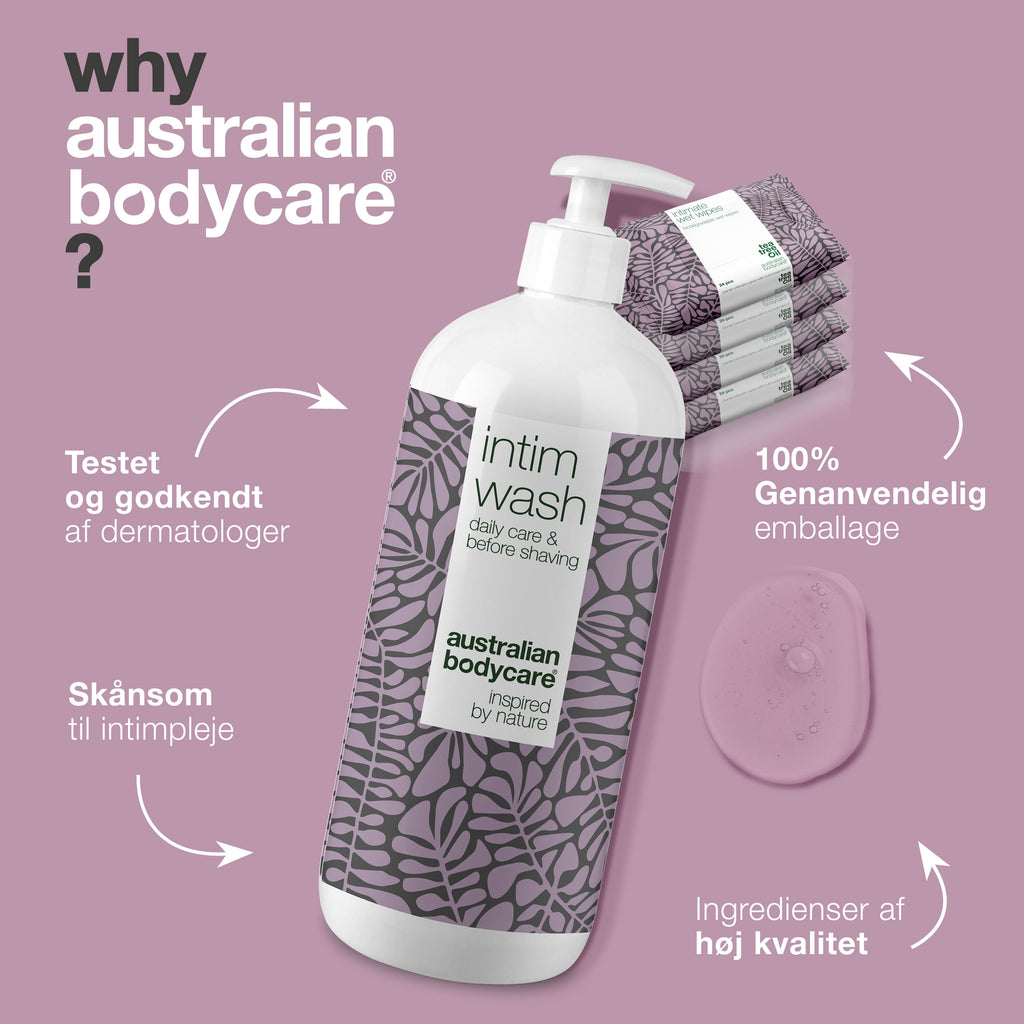 Pakke til god intimhygiejne — Intimsæbe og vådservietter mod kløe, svie og lugt