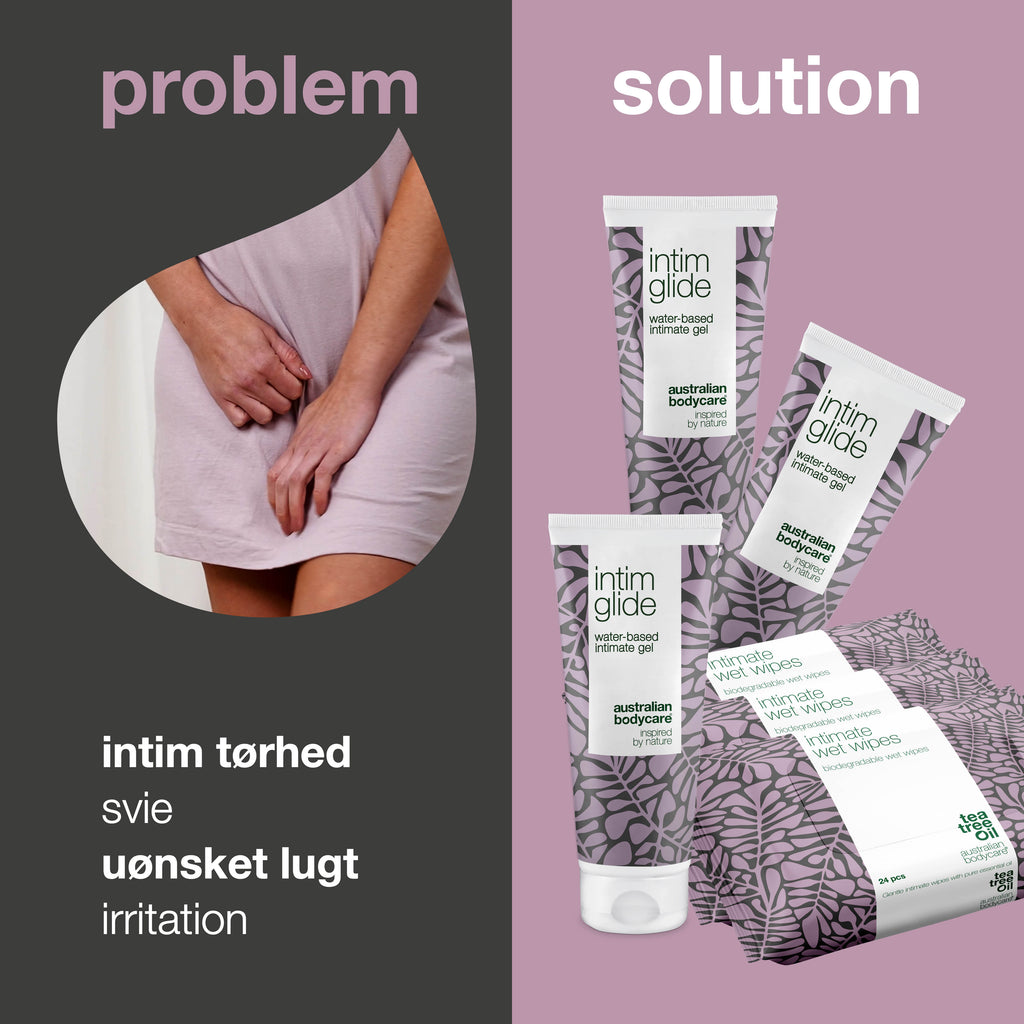 6-pak til pleje af svie under og efter samleje — Intimpakke mod svie, kløe, tørhed og uønsket lugt fra underliv