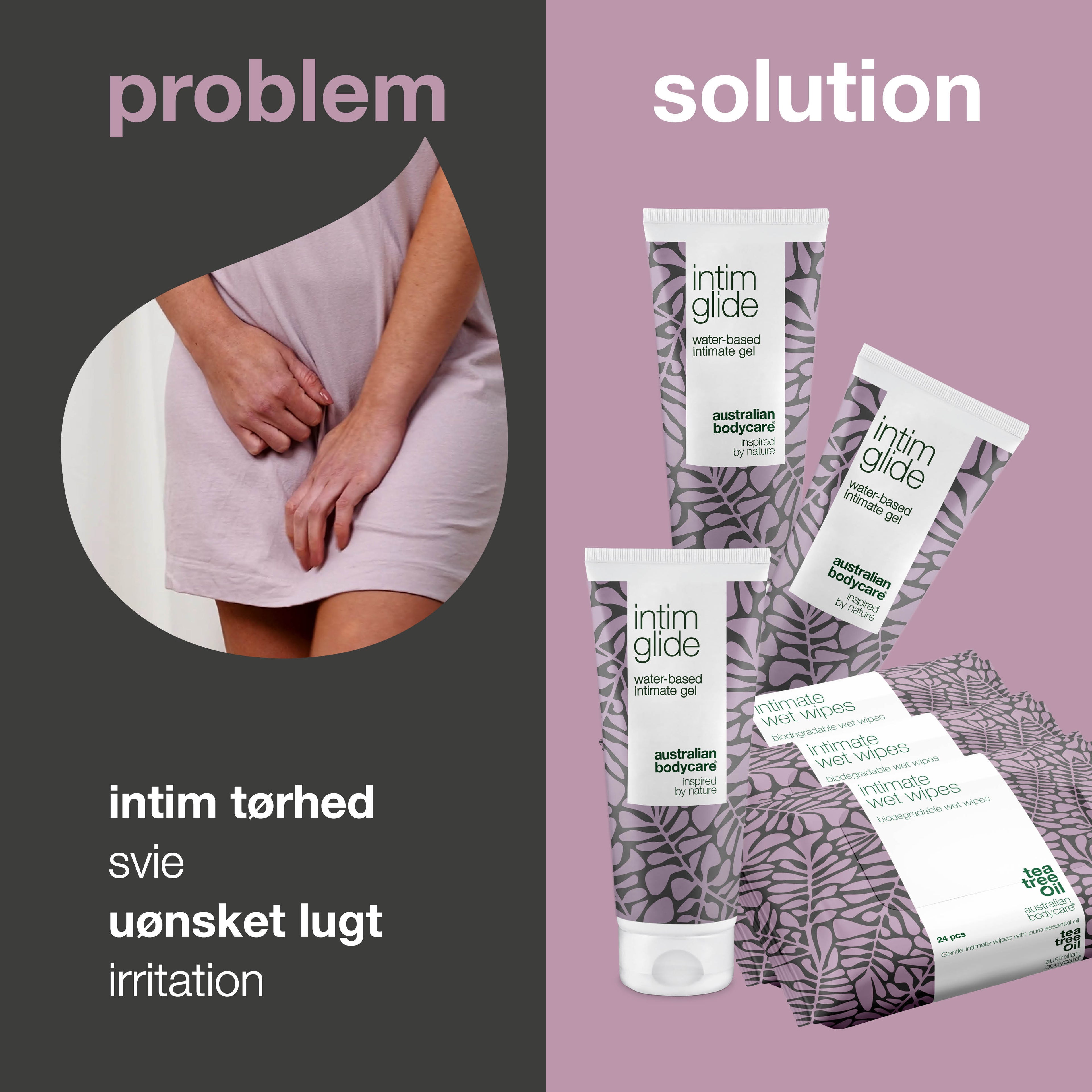 6-pak til pleje af svie under og efter samleje — Intimpakke mod svie, kløe, tørhed og uønsket lugt fra underliv