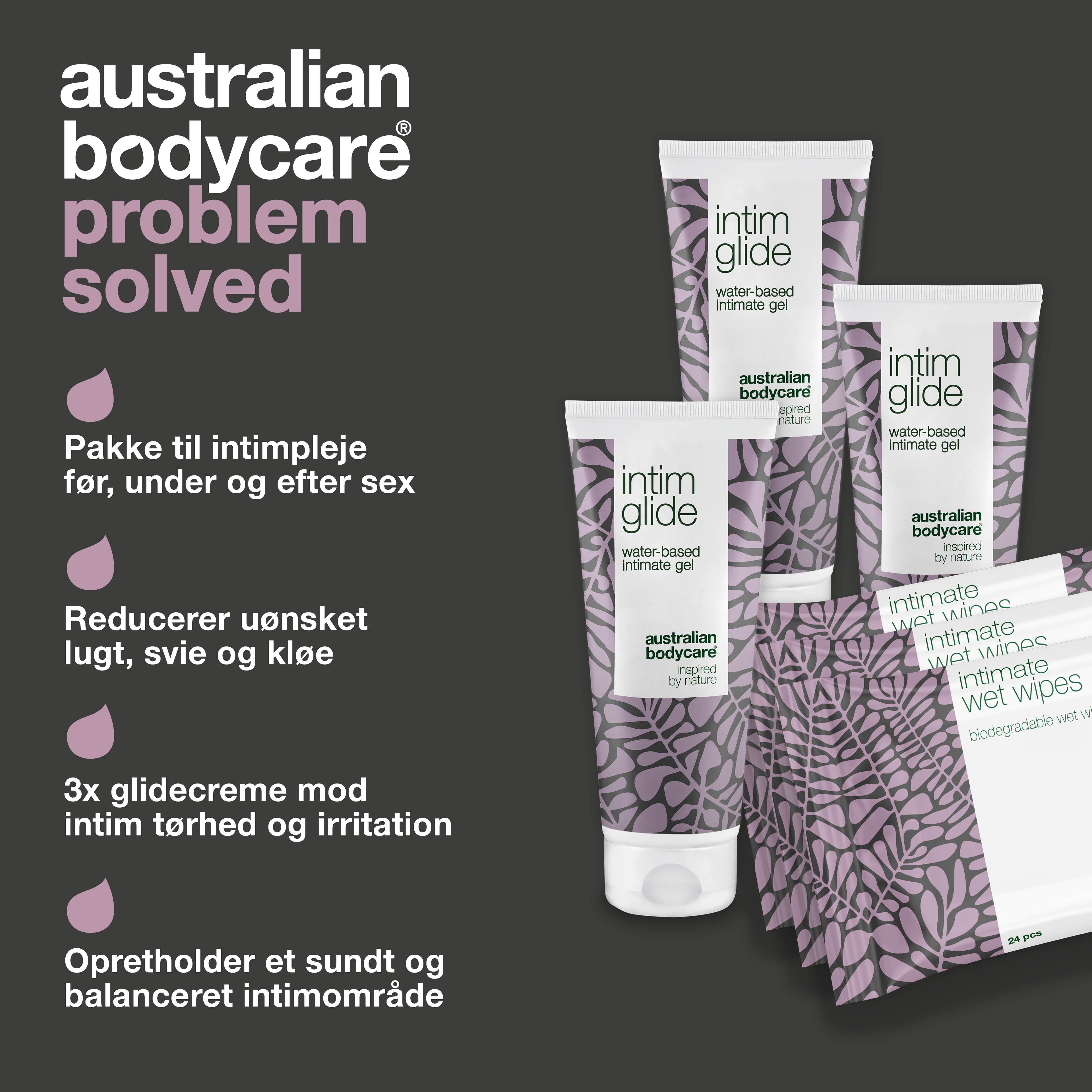 6-pak til pleje af svie under og efter samleje — Intimpakke mod svie, kløe, tørhed og uønsket lugt fra underliv