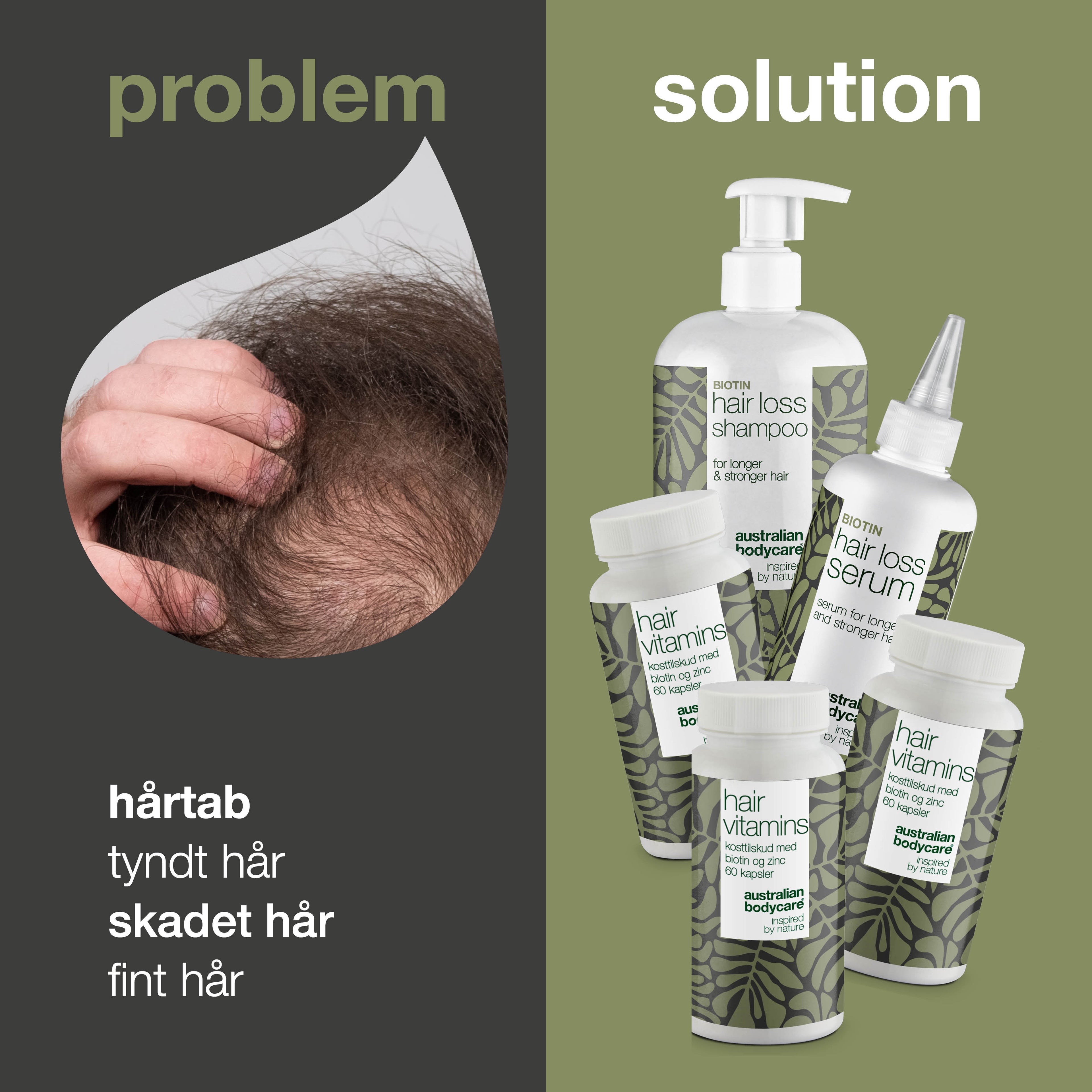 XL pakke til hårtab — 5 hårtabsprodukter med Biotin til tyndt hår