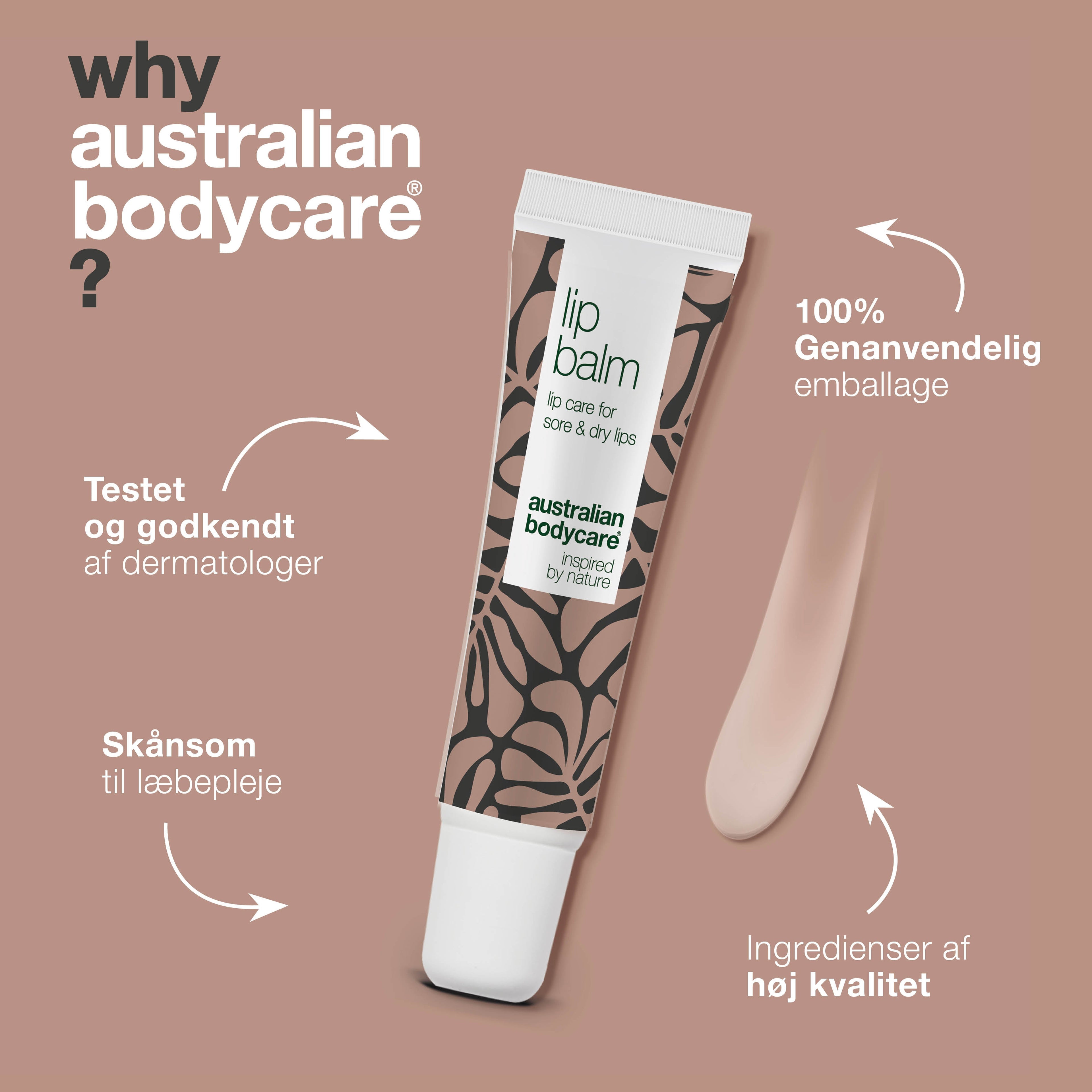 Læbepomade til pleje af tørre læber — Lip balm med Tea Tree Oil til tørre læber og pleje ved forkølelsessår