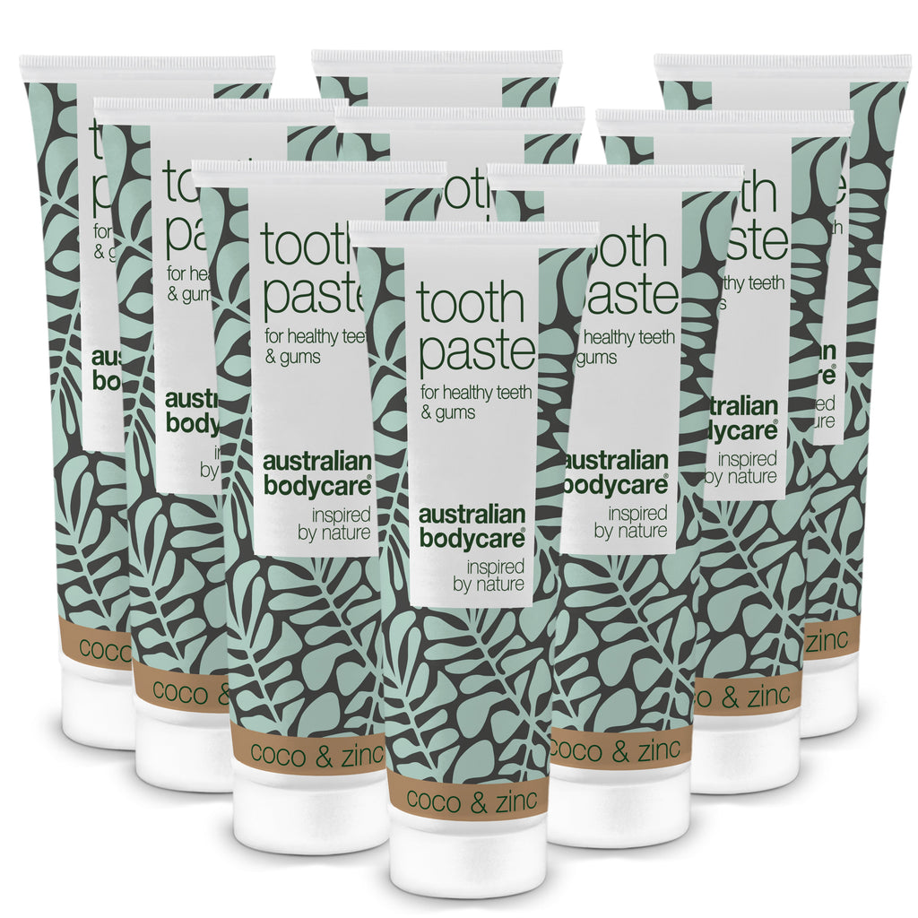 3 stk. Tea Tree Oil Tandpasta Kokos & Zink  — Til daglig pleje ved paradentose, svamp og tandkødsbetændelse