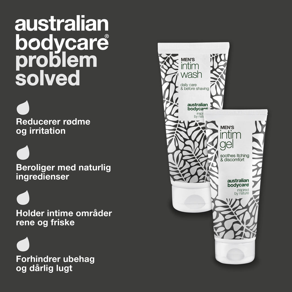 Pakke mod rød forhud - Skånsom intimvask og pleje — Lindr rød og irriteret forhud med vores pakke. Men's Intimate Wash og Intim Gel sikrer effektiv pleje og hygiejne.