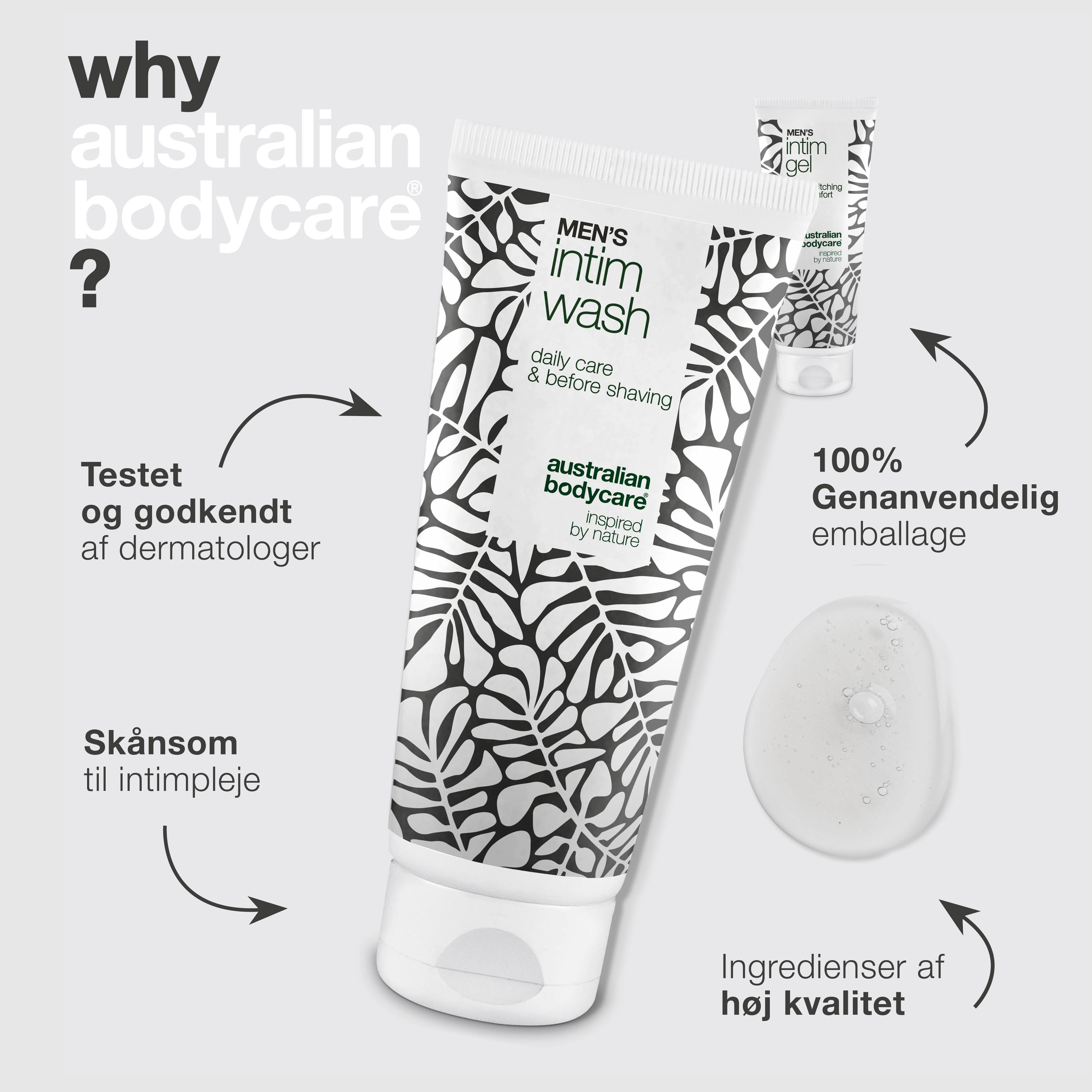 Pakke mod rød forhud - Skånsom intimvask og pleje — Lindr rød og irriteret forhud med vores pakke. Men's Intimate Wash og Intim Gel sikrer effektiv pleje og hygiejne.