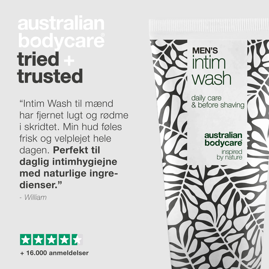 Intimsæbe mænd – Skånsom pleje til daglig intimhygiejne — Effektiv intimsæbe til mænd. Hjælper mod irritation og ubehag i skridtet. Naturlige ingredienser for en sund og velplejet hud.
