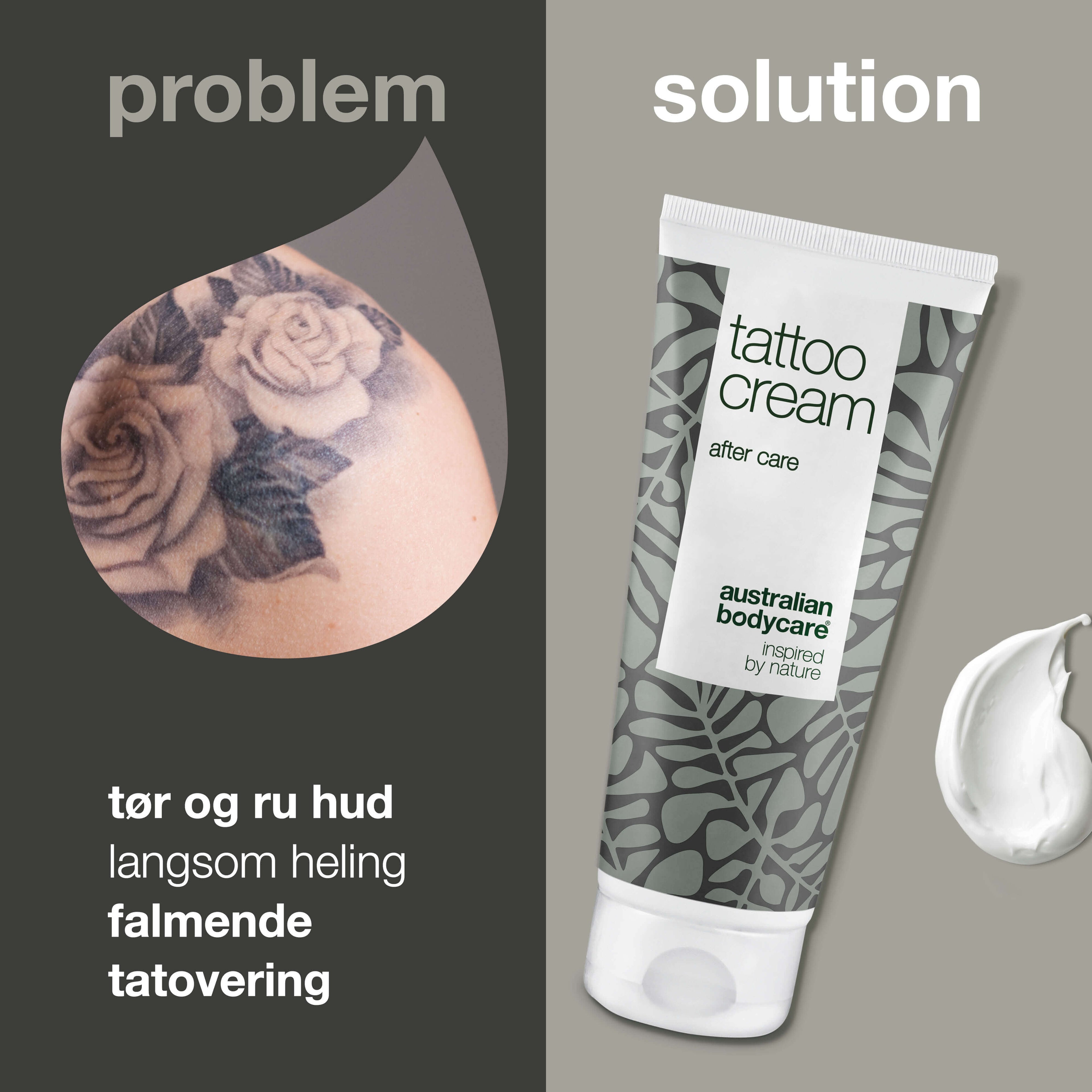 Tattoo Creme – Fugter, beroliger og bevarer farven — Tattoo Creme med Panthenol og Ricinusolie fugter, beskytter og plejer både nye og gamle tatoveringer. Holder farverne friske.