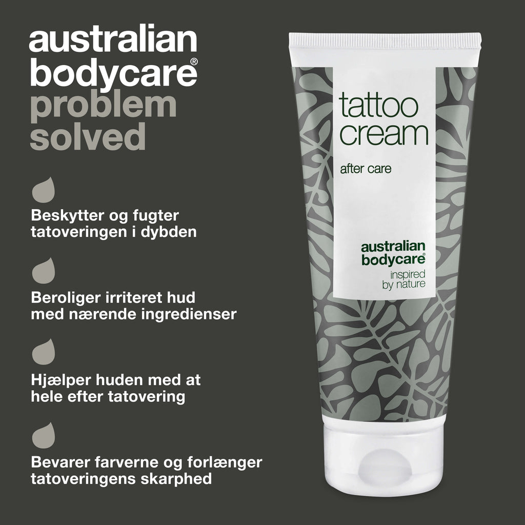 Tattoo Creme – Fugter, beroliger og bevarer farven — Tattoo Creme med Panthenol og Ricinusolie fugter, beskytter og plejer både nye og gamle tatoveringer. Holder farverne friske.