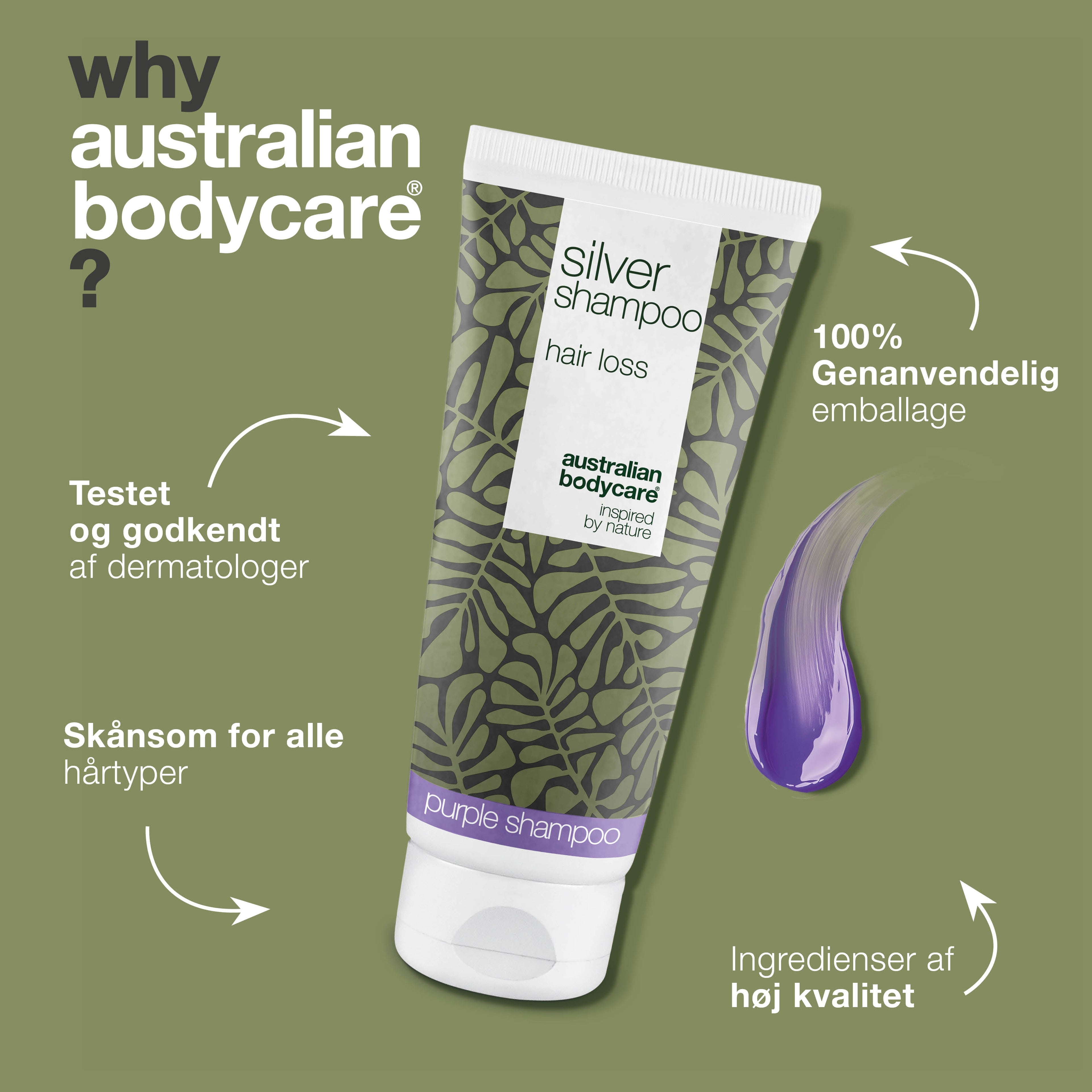 Silver Shampoo – Støtter sund hårvækst og fjerner gule skær — Neutraliser gule toner med Silver Shampoo. Styrker håret og fremmer en sund hovedbund. Ideel til blondt og gråt hår.