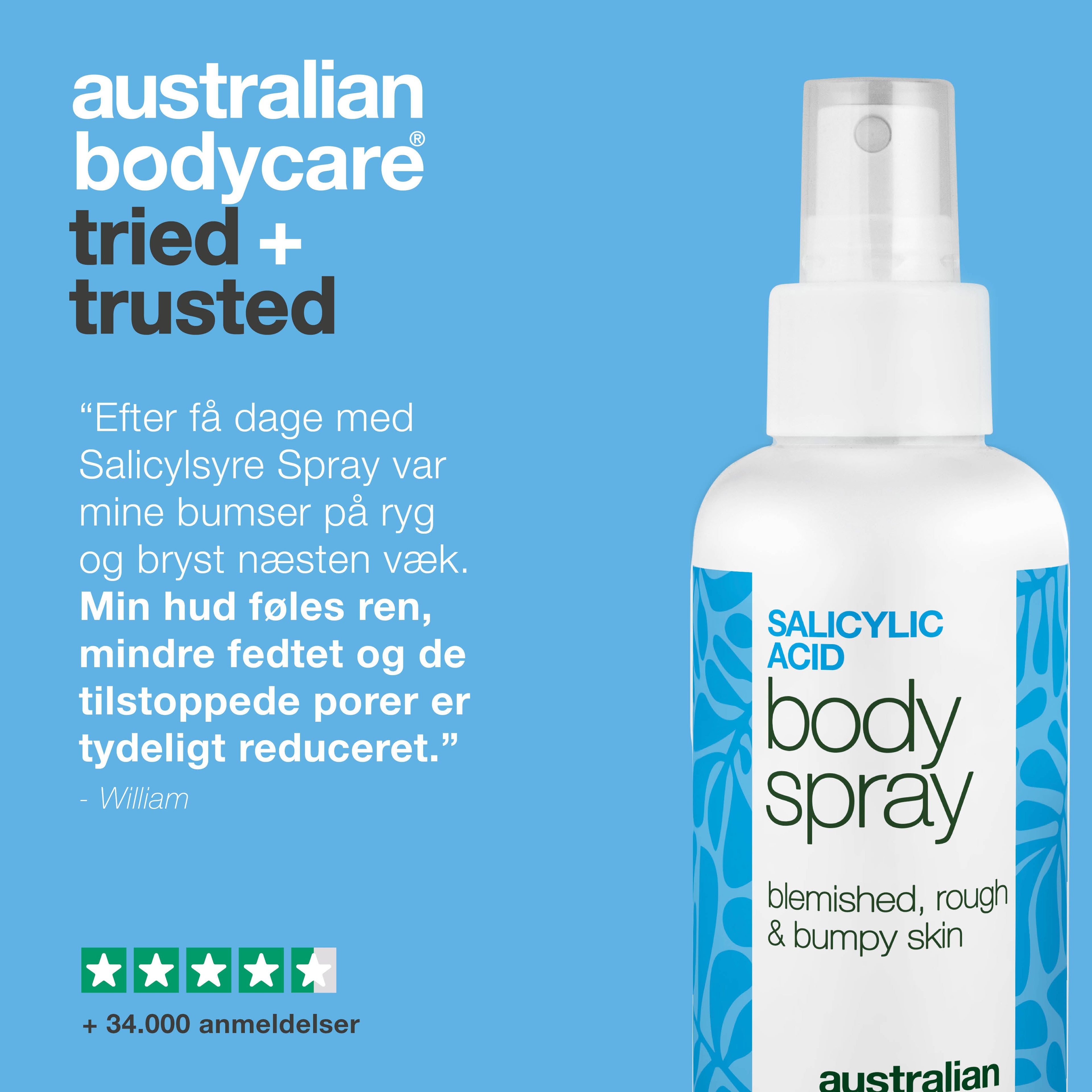 Salicylsyre spray mod bumser og uren hud på kroppen — Salicylsyre spray mod bumser og uren hud. Indeholder salicylsyre og glycolic acid, der renser porer og giver smuk hud.