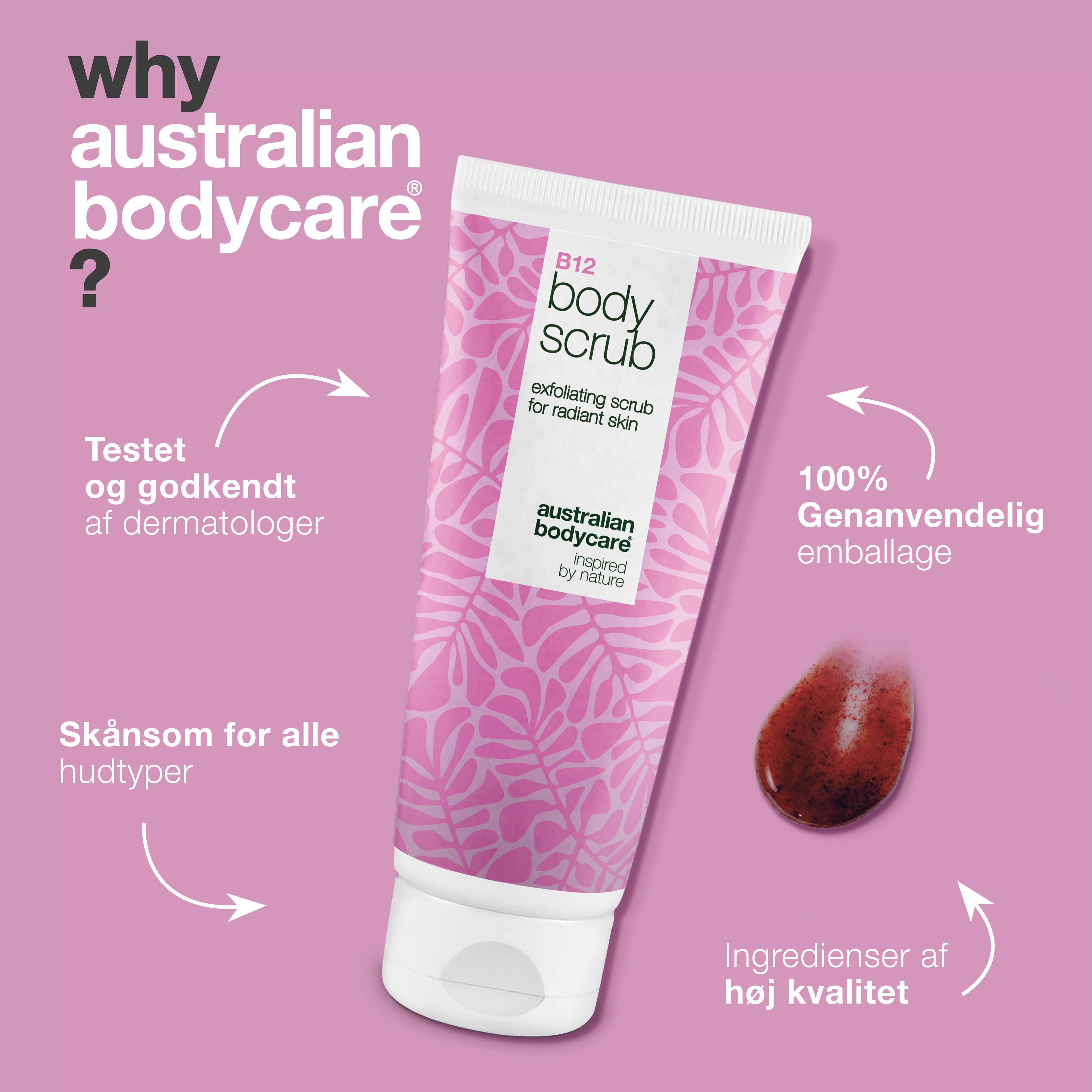 B12 Body Scrub – Eksfoliér og fugt for en blød, strålende hud — Få en fornyet hud med B12 Body Scrub. Eksfolierer og fugter, så huden efterlades blød, glat og strålende.