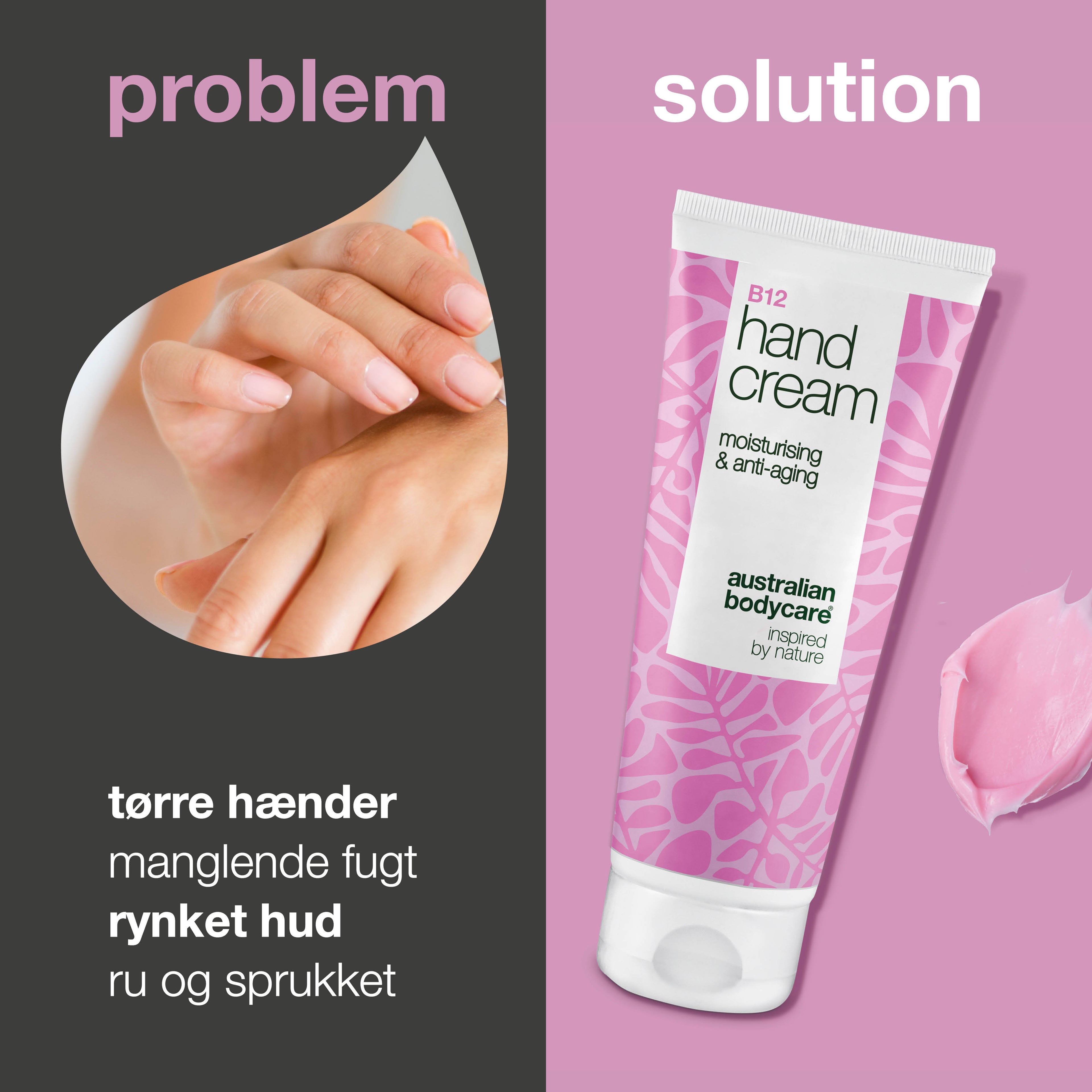 B12 Håndcreme til tørre og rynkede hænder – fugt og pleje — Få ungdommelige, bløde hænder med B12 Håndcreme. Reducerer tørhed og rynker med intens fugt.