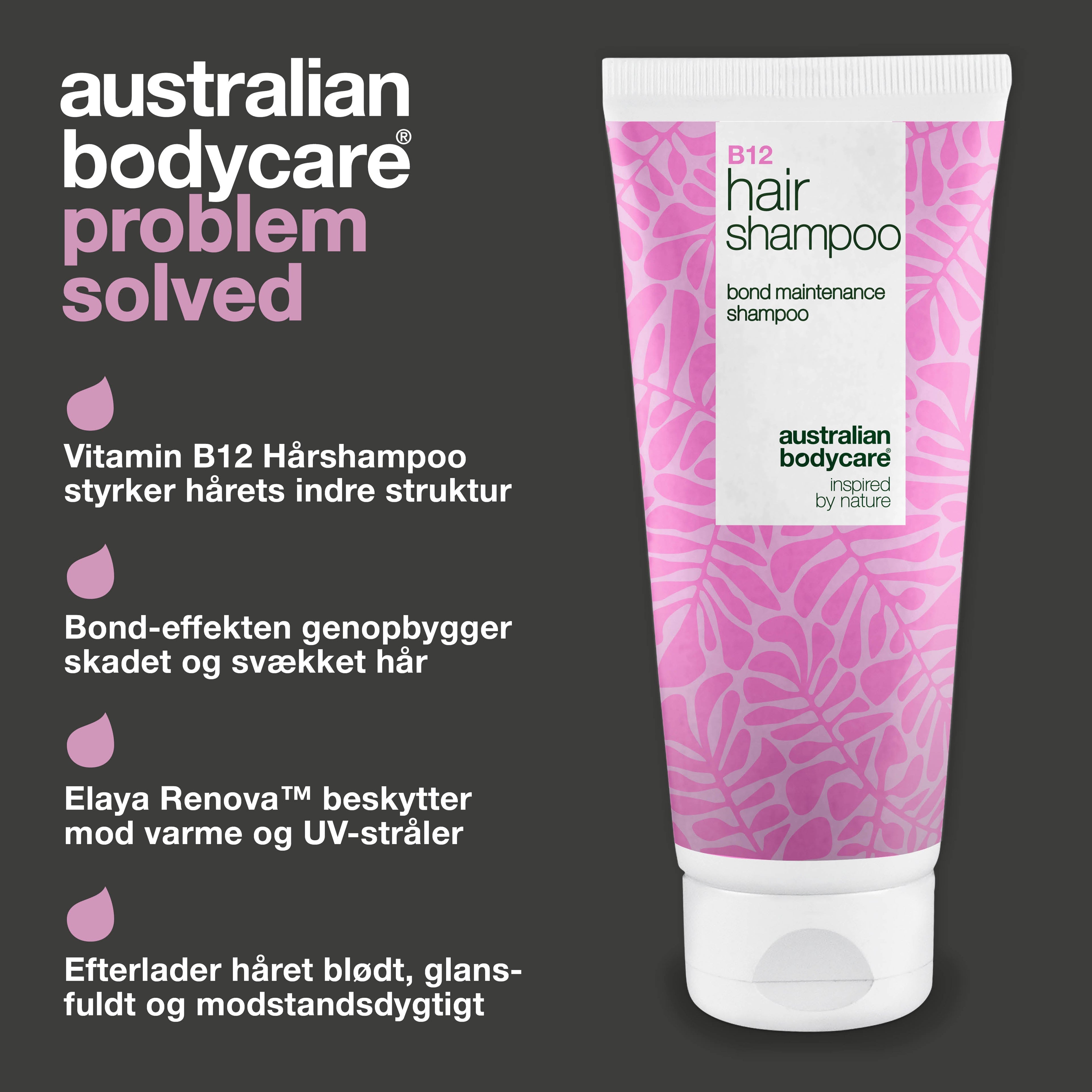 Vitamin B12 Hårshampoo – styrker og reparerer skadet hår — Vitamin B12 Hårshampoo plejer tørt, svækket hår og beskytter med bond-effekt. Beriget med Vitamin B12, Elaya Renova™ og Glycerin.