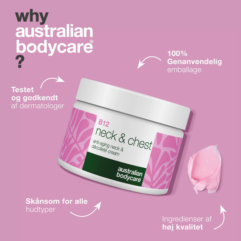 B12 Creme til Hals og Bryst – Reducer rynker og slap hud — B12 Hals- og Dekolletécreme fugter, opstrammer og mindsker rynker. For en glat og ungdommelig hud.