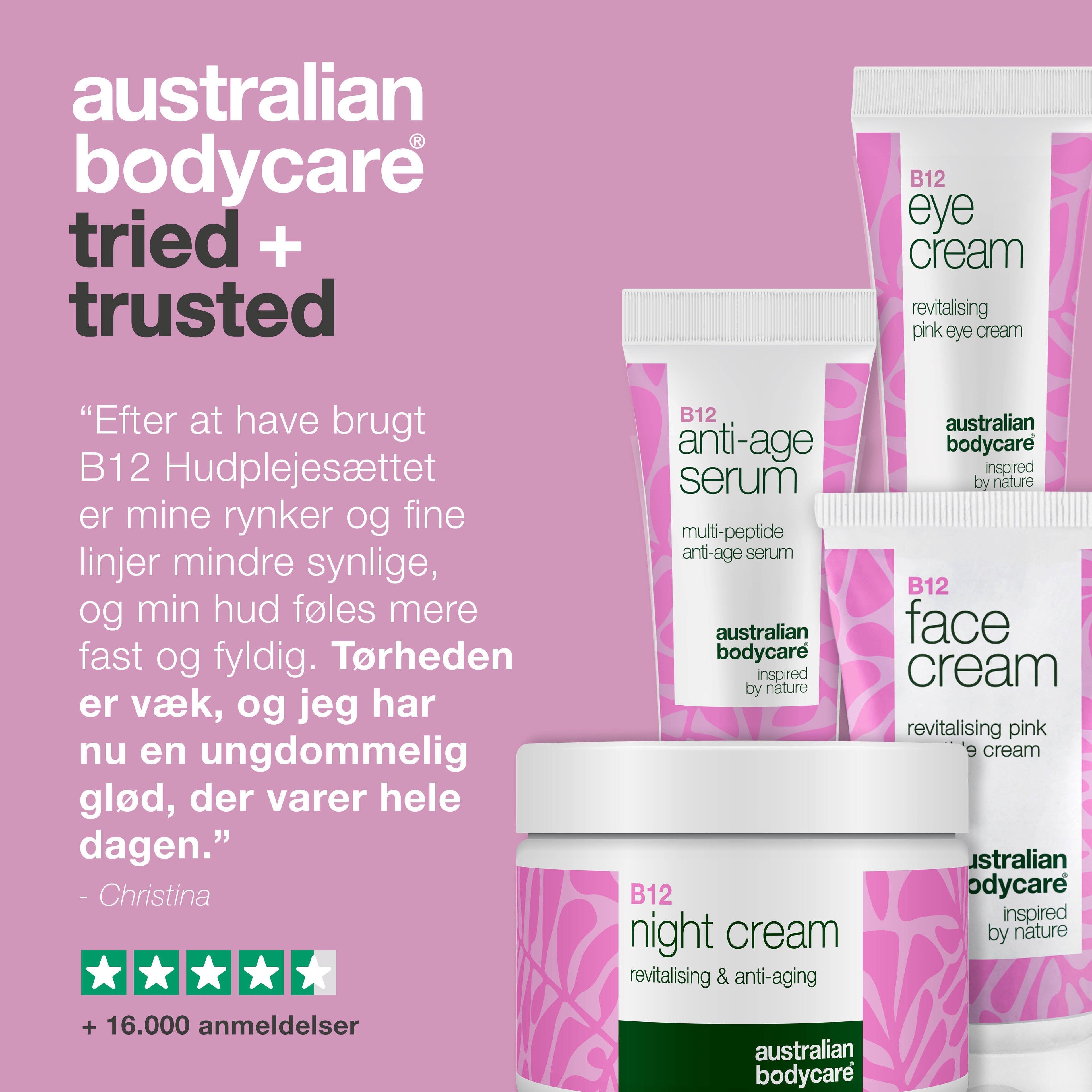 Hudplejesæt med B12 – Reducér rynker og få ungdommelig glød — 4 produkter med B12 til anti-age effekt. Få fastere hud og ungdommelig glød.