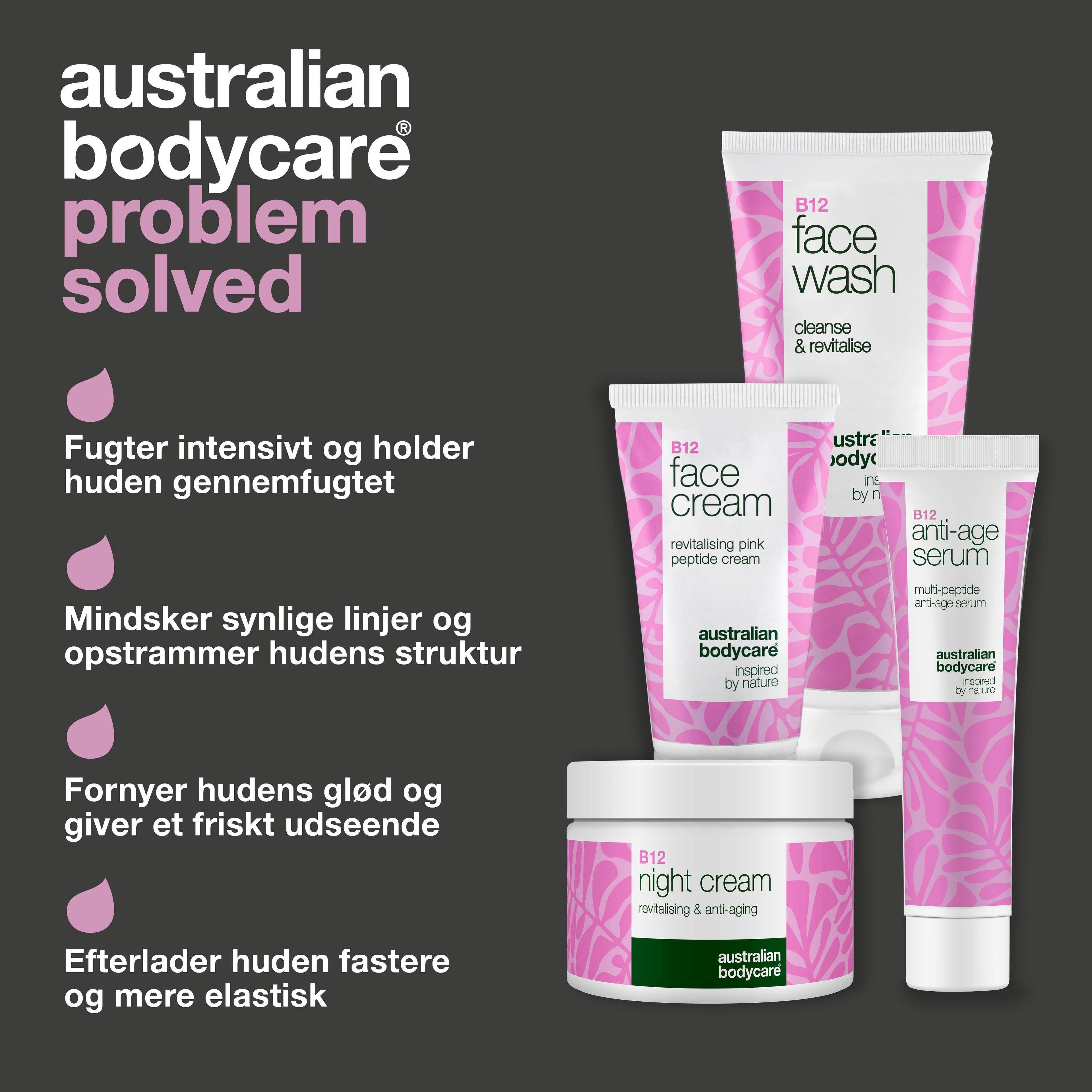 Anti-Age B12 Sæt til Ældre Hud – Fugtgivende og Opstrammende — Hudplejesæt med B12 til ældre hud. Fugter, opstrammer og giver huden en glattere overflade.