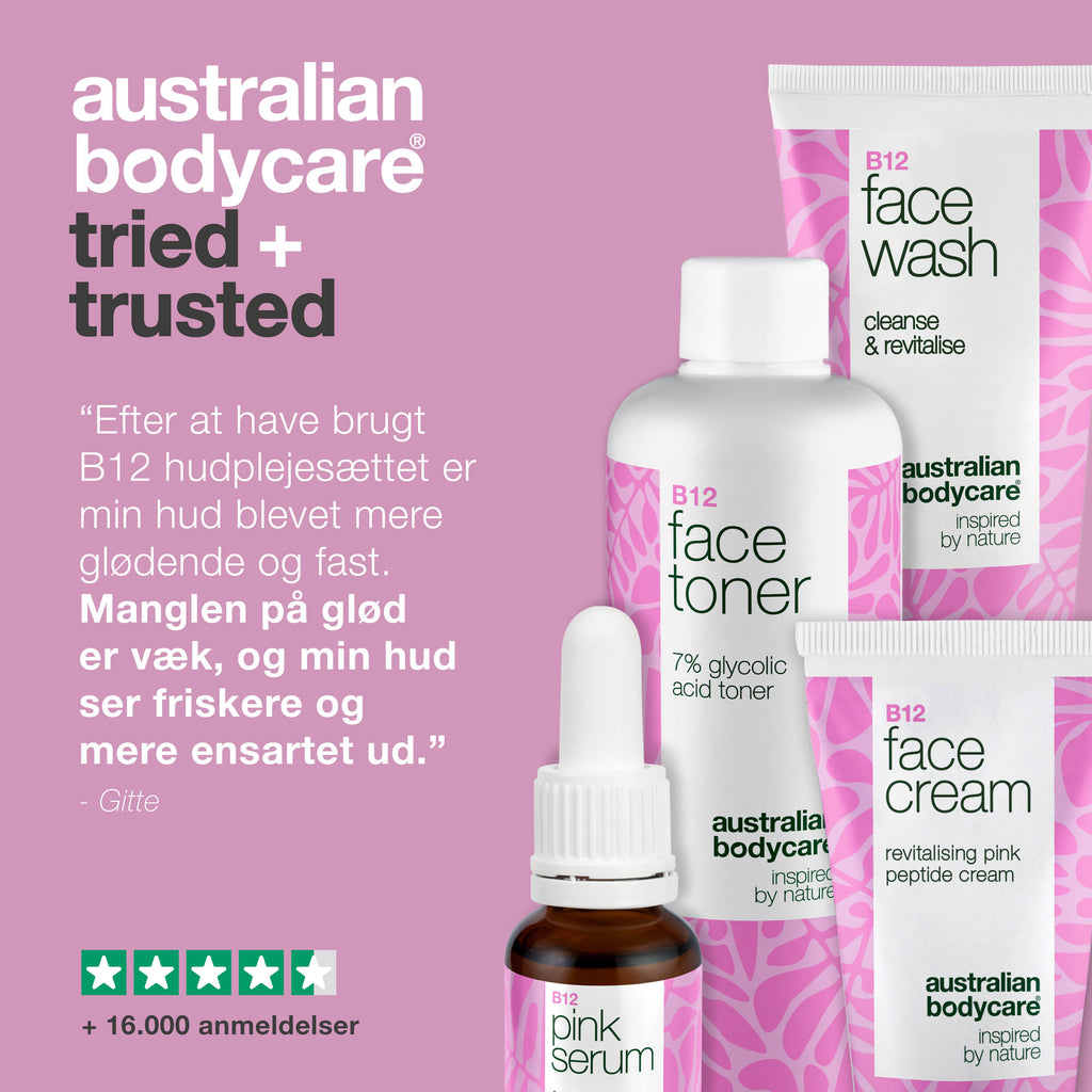 B12 Hudpleje til overgangsalderen – Revitaliser din hud — Giv din hud i overgangsalderen nyt liv med vores B12 sæt, der genopretter fugt og elasticitet.