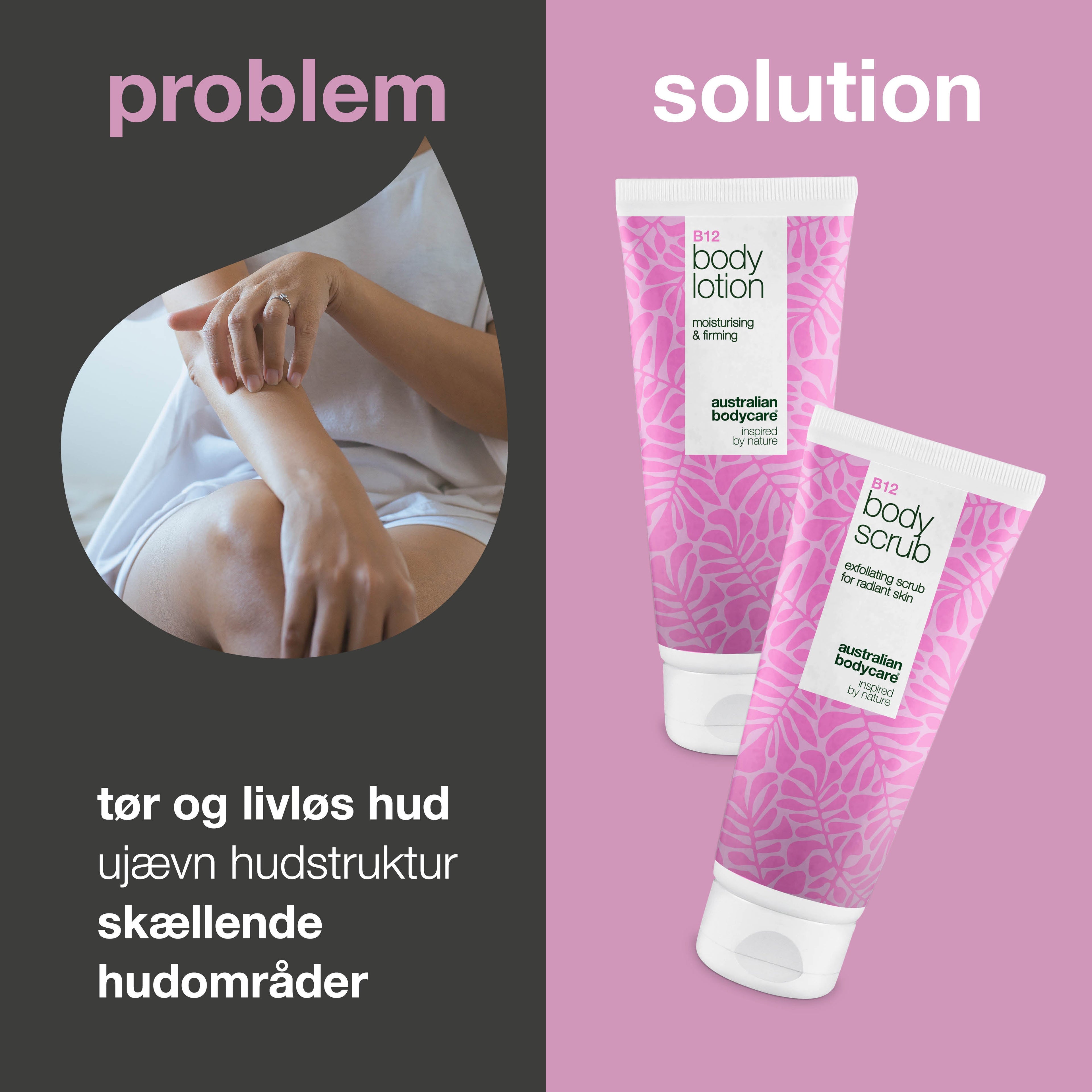 B12 hudplejesæt til tør hud – Eksfoliering & dybdevirkende fugtpleje — Fugtgivende B12 Body Scrub & Lotion til tør og sensitiv hud.
