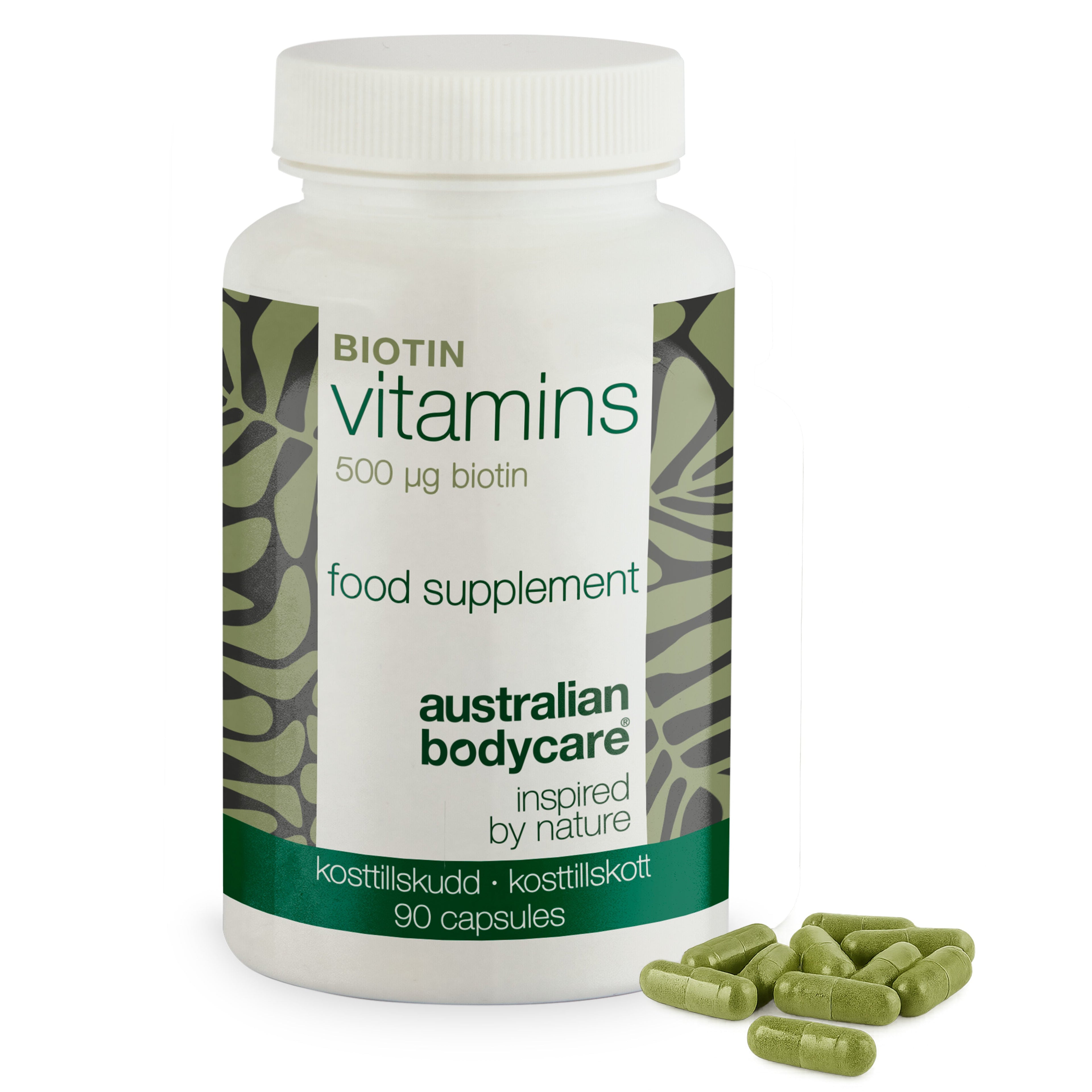 Biotin 500 µg – kosttilskud med vitamin B7 – 90 stk. — Biotin 500 µg med vitamin B7 – 90 tabletter til hud, hår og slimhinder. Indeholder biotin, Medicago sativa og vegetabilsk cellulose.