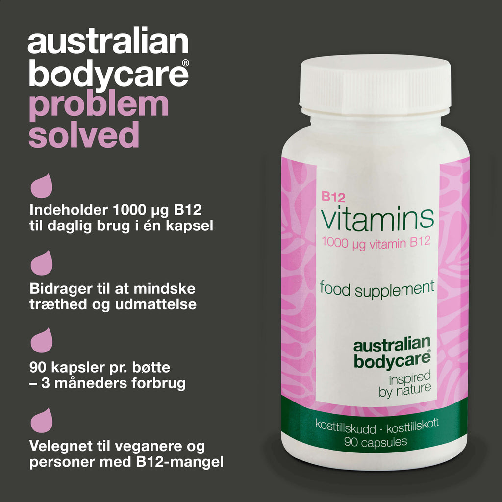 B12 Vitamin Kosttilskud – 90 veganske kapsler à 1000 µg — Vitamin B12 i høj dosis – 1000 µg pr. kapsel. 90 stk. kosttilskud velegnet til veganere. 90 Dages forbrug.