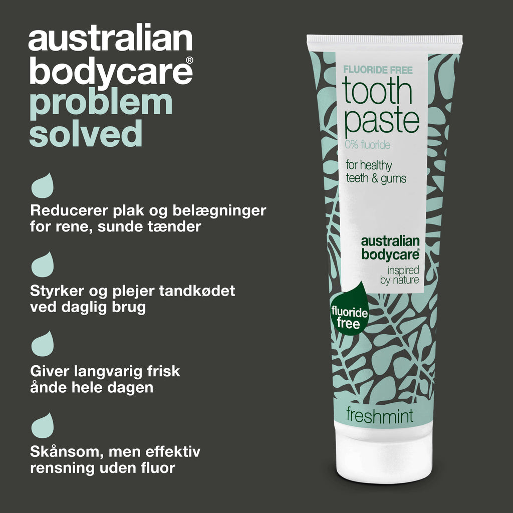 Tandpasta uden fluor – for sunde tænder og frisk ånde — Tandpasta uden fluor reducerer plak, plejer tandkødet og giver en langvarig frisk ånde. Perfekt til daglig brug.