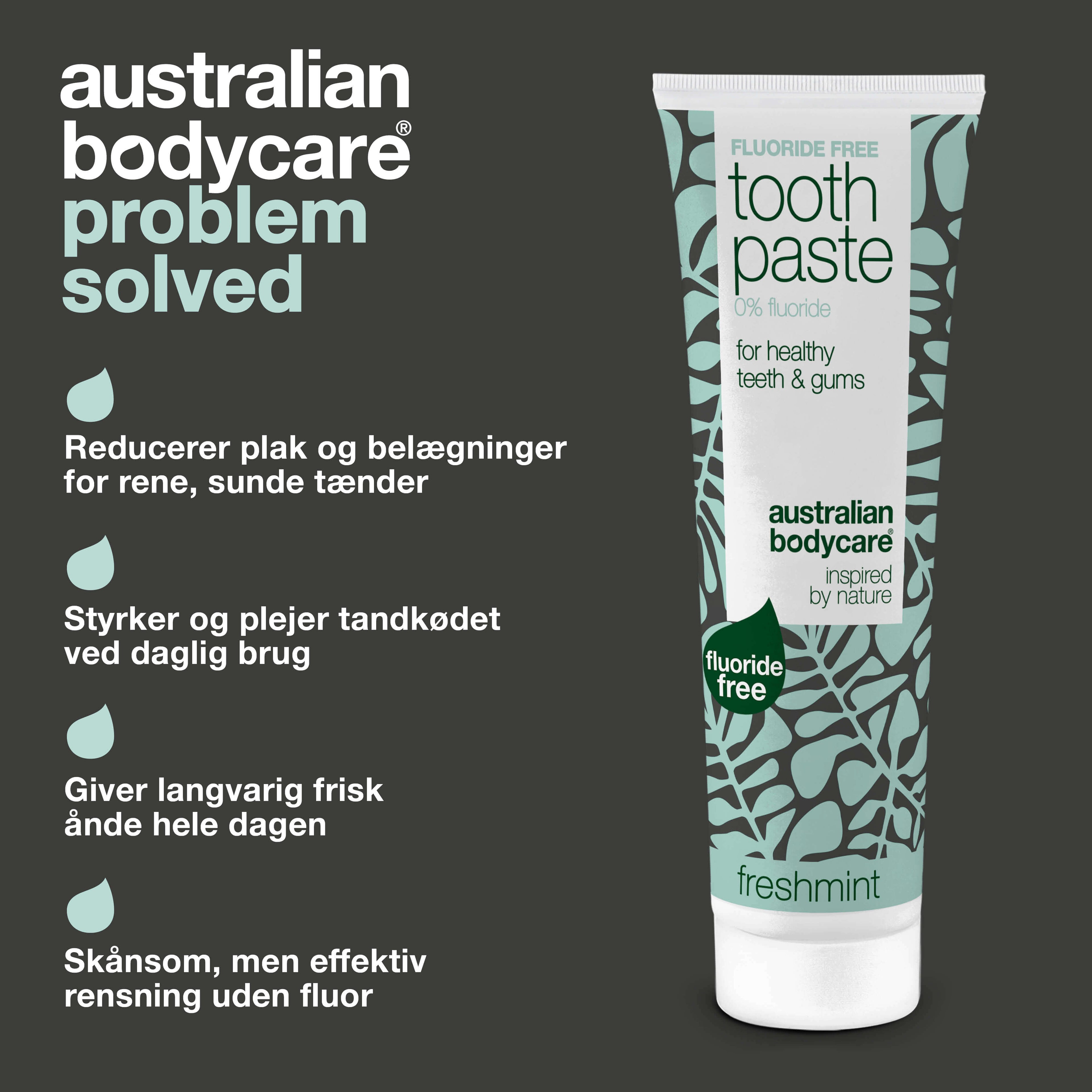 Tandpasta uden fluor – for sunde tænder og frisk ånde — Tandpasta uden fluor reducerer plak, plejer tandkødet og giver en langvarig frisk ånde. Perfekt til daglig brug.
