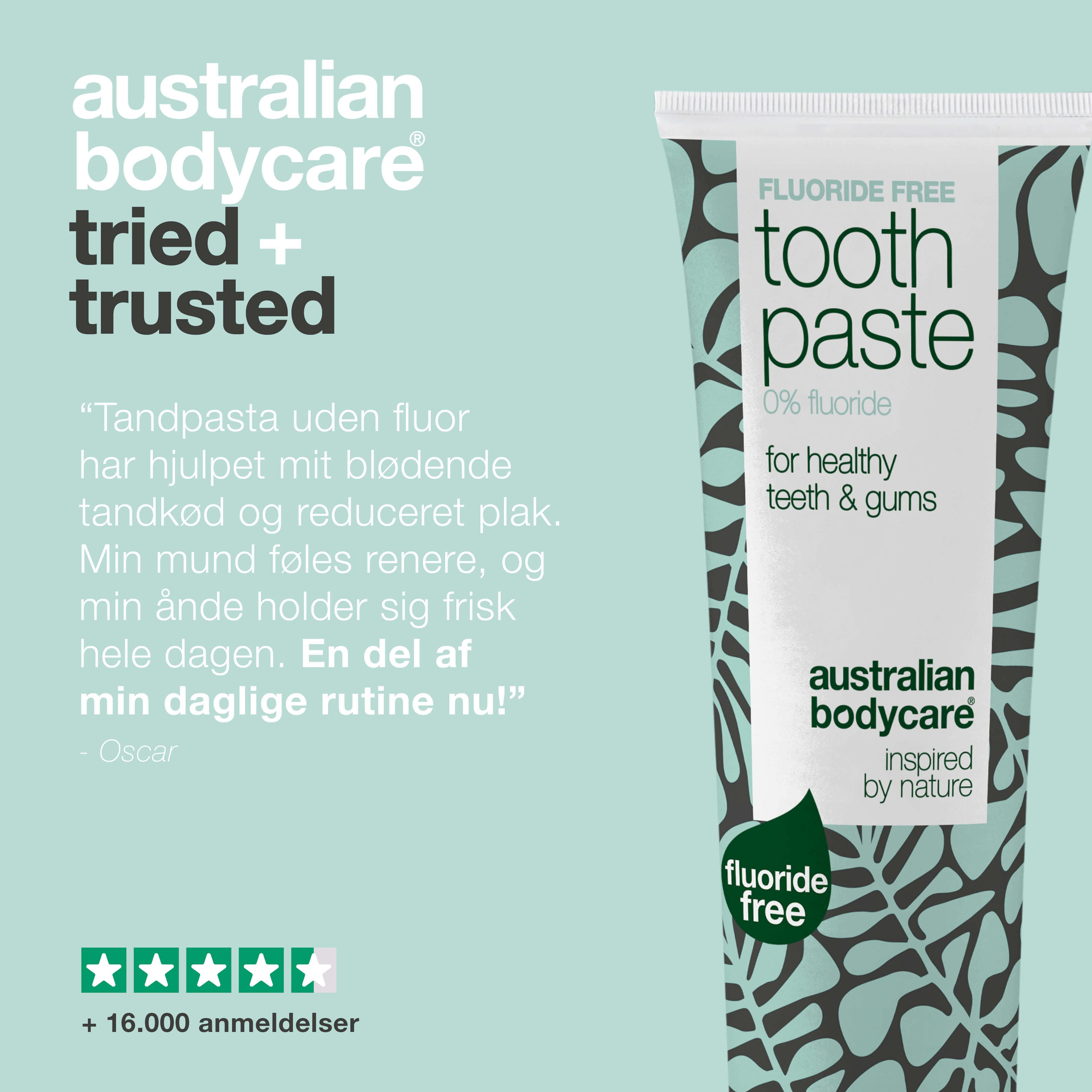 Tandpasta uden fluor – for sunde tænder og frisk ånde — Tandpasta uden fluor reducerer plak, plejer tandkødet og giver en langvarig frisk ånde. Perfekt til daglig brug.