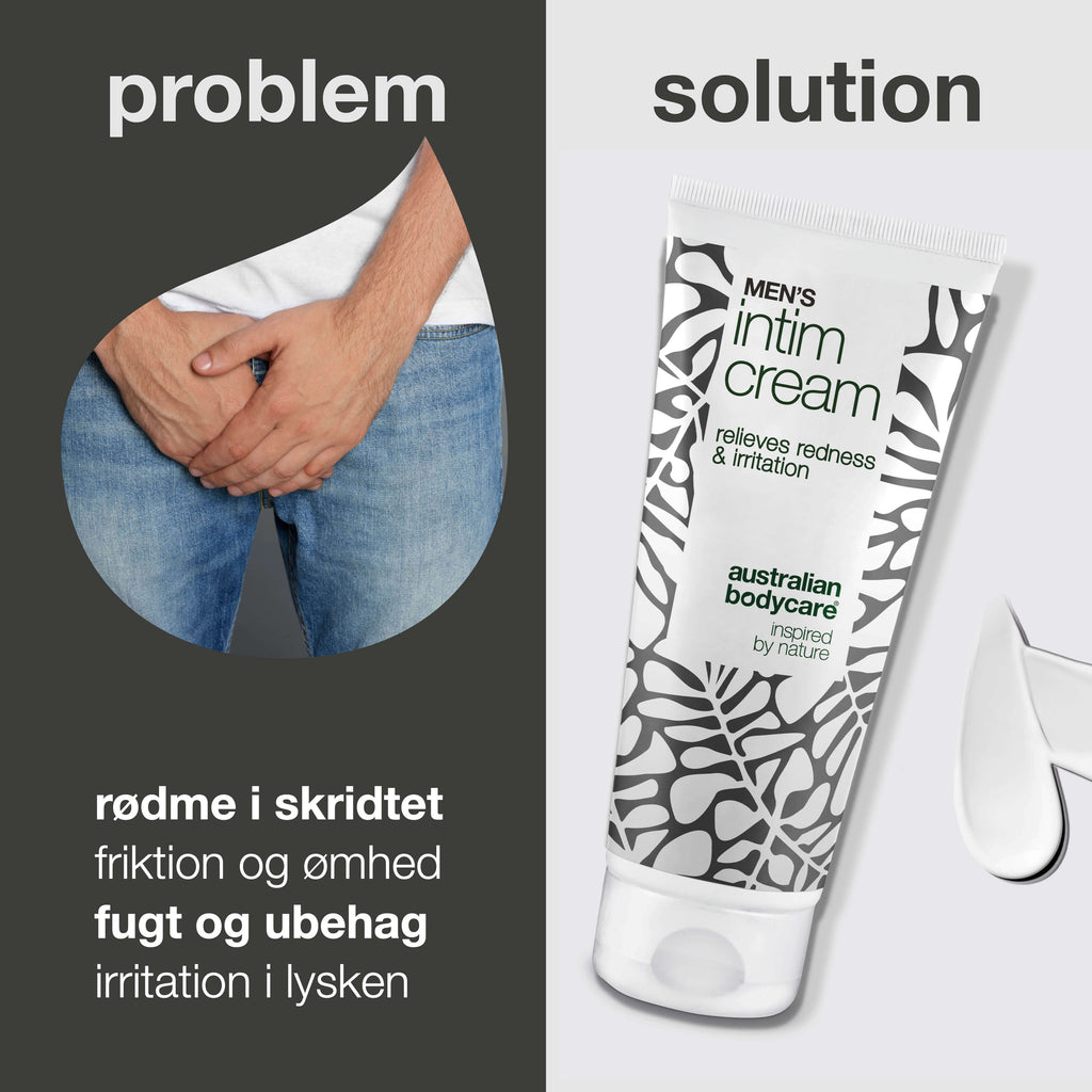 Mænds Intimcreme – lindrer kløe og friktion i skridtet — Mænds Intimcreme mod rødme og irritation i skridtet. Indeholder sheasmør, bivoks og zink for optimal beskyttelse og pleje.