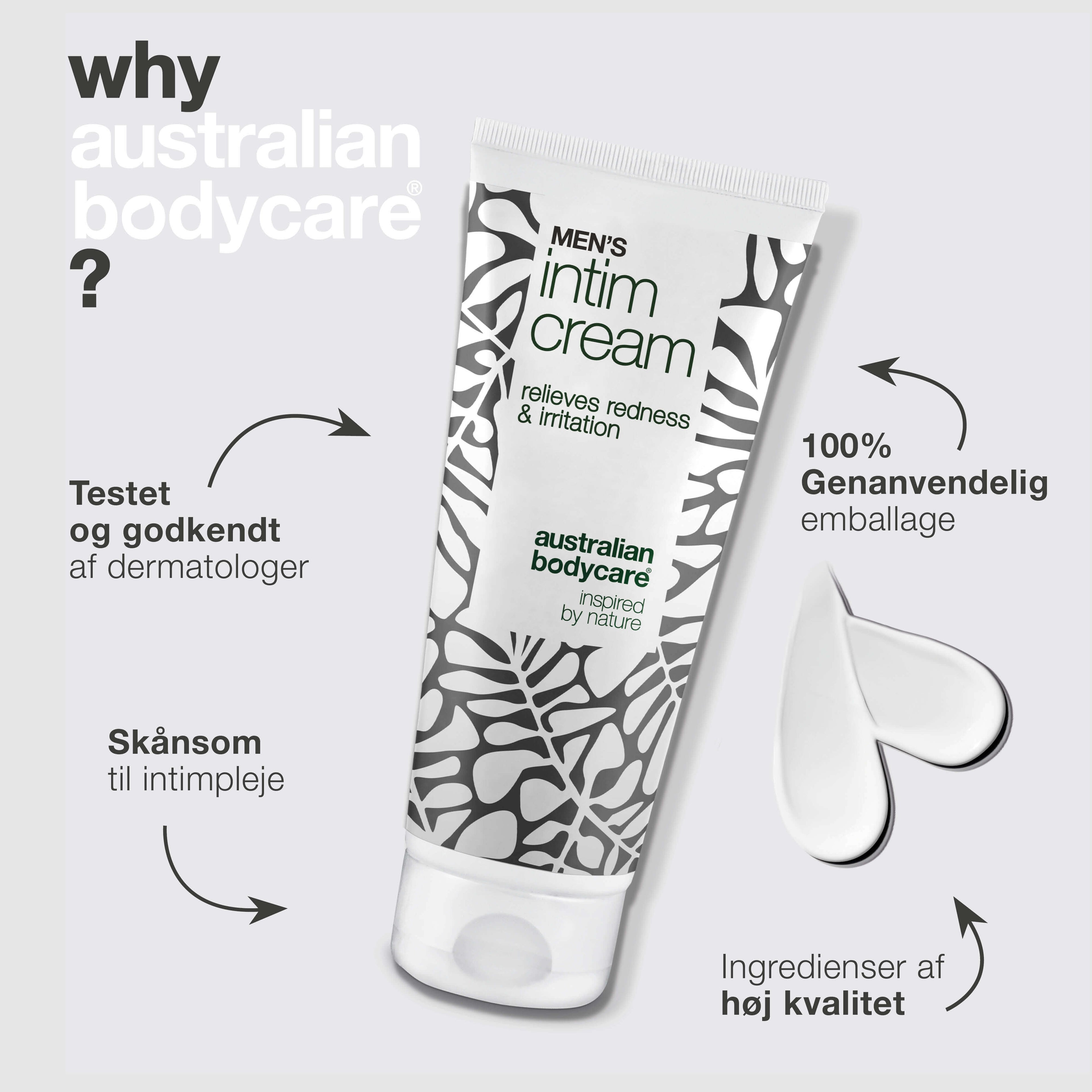 Mænds Intimcreme – lindrer kløe og friktion i skridtet — Mænds Intimcreme mod rødme og irritation i skridtet. Indeholder sheasmør, bivoks og zink for optimal beskyttelse og pleje.