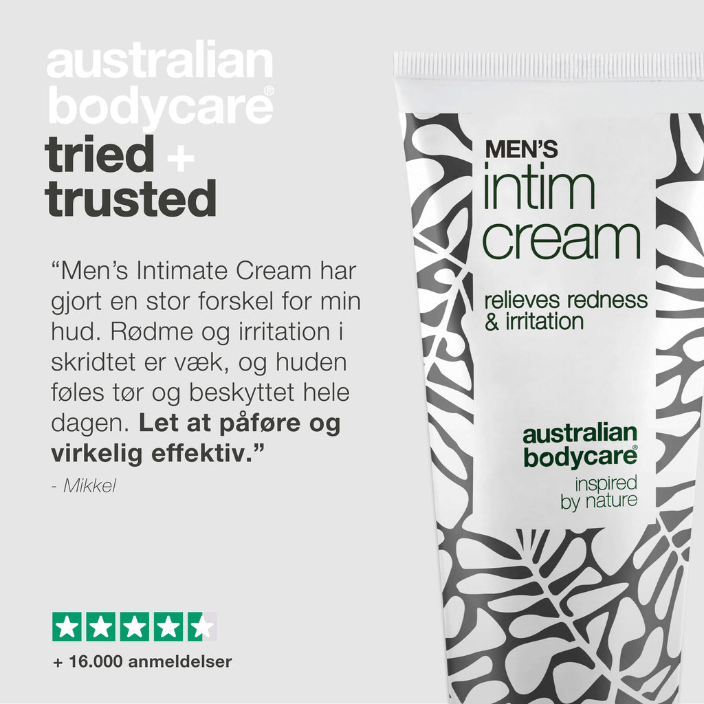 Mænds Intimcreme – lindrer kløe og friktion i skridtet — Mænds Intimcreme mod rødme og irritation i skridtet. Indeholder sheasmør, bivoks og zink for optimal beskyttelse og pleje.