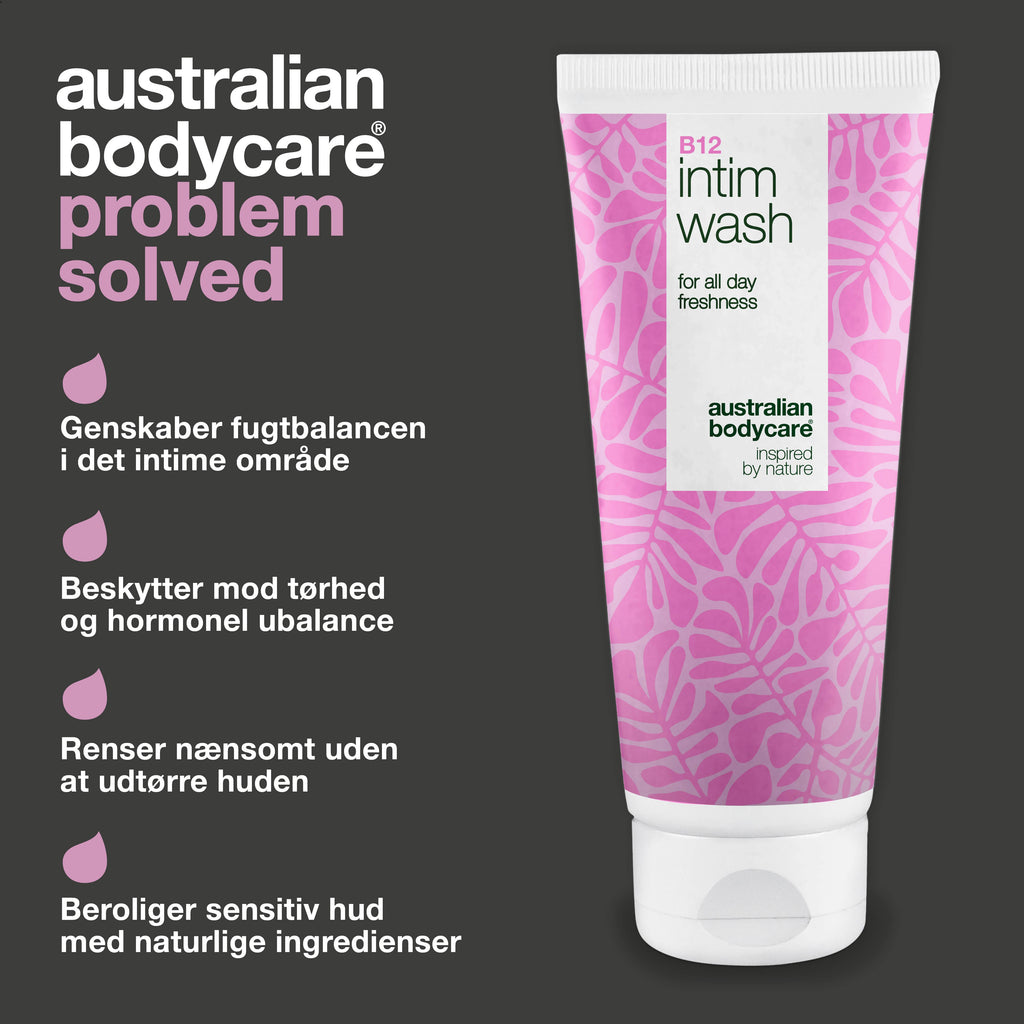 Intimsæbe til kvinder 40+ mod tørhed og ubalance — Intimsæbe til kvinder 40+ mod tørhed, kløe og pH-ubalance. Skånsom pleje med B12, glycerin og plantebaserede ingredienser.