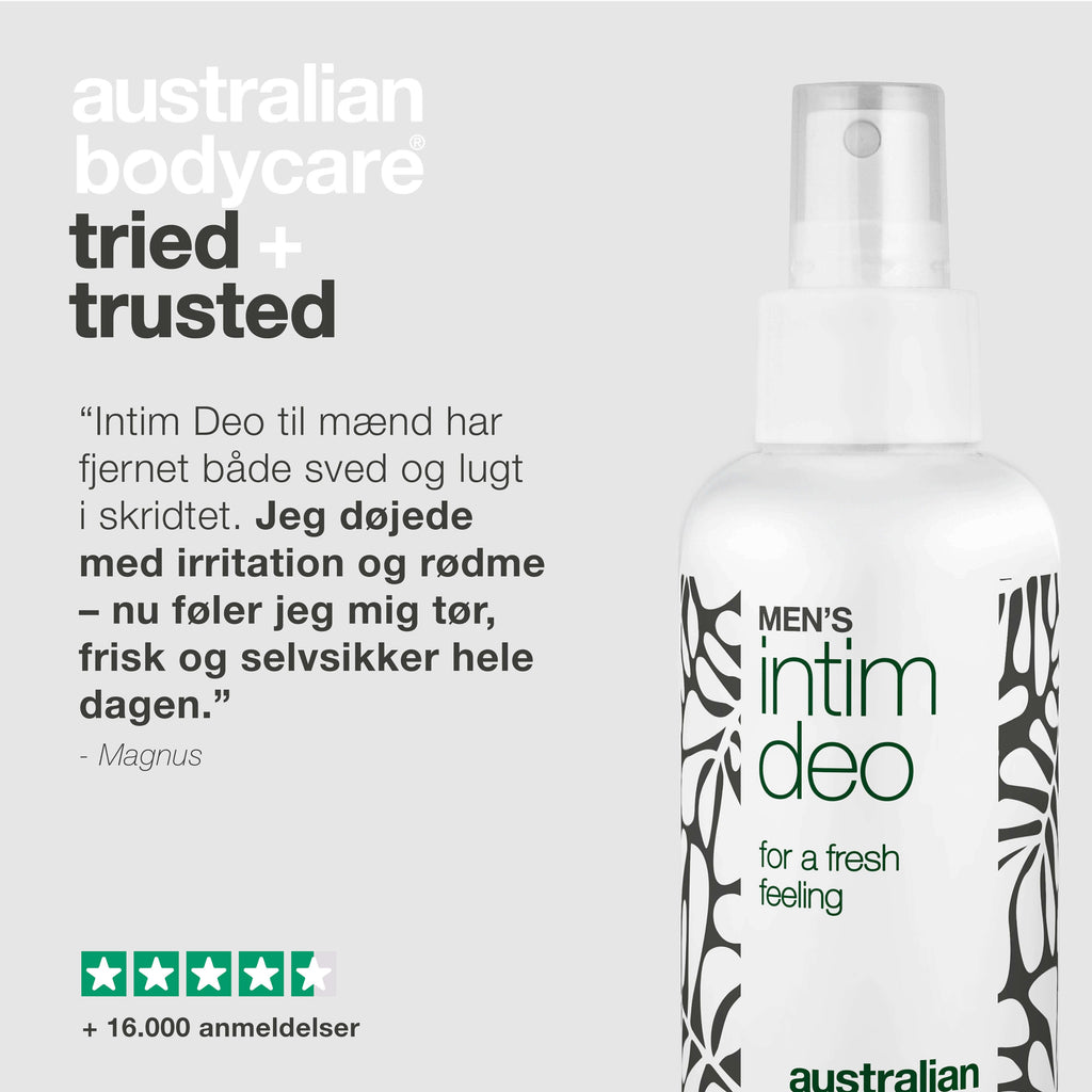 Intim Deo til mænd mod sved, lugt og ubehag i skridtet — Intim Deo til mænd mod sved, lugt og kløe. Giver friskhed og komfort hele dagen – ideel til daglig brug.