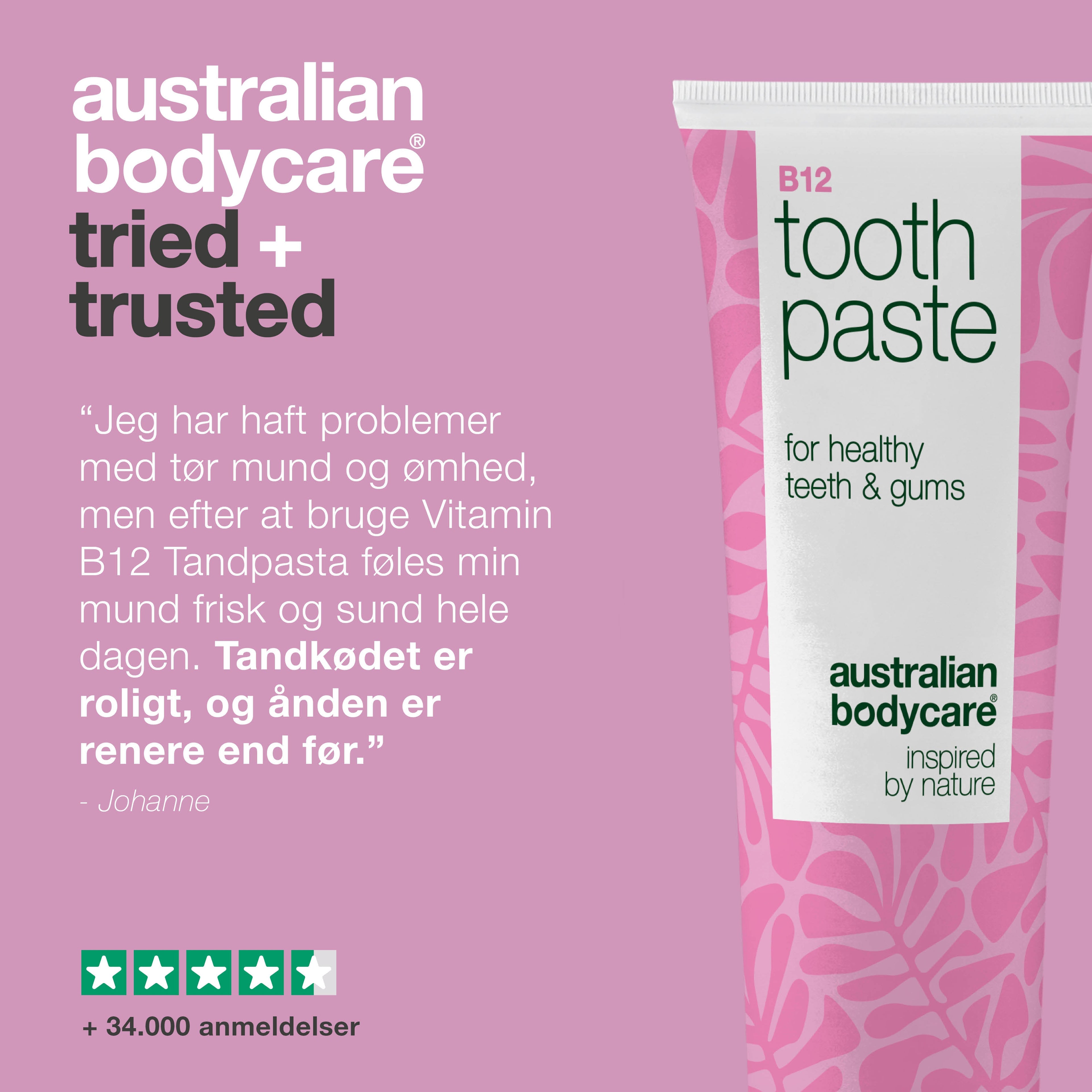 Vitamin B12 Tandpasta – mod tør mund og irritation — Vitamin B12 Tandpasta giver frisk ånde og sunde tænder. Styrker emaljen og plejer tandkødet med B12, fluorid og zink.